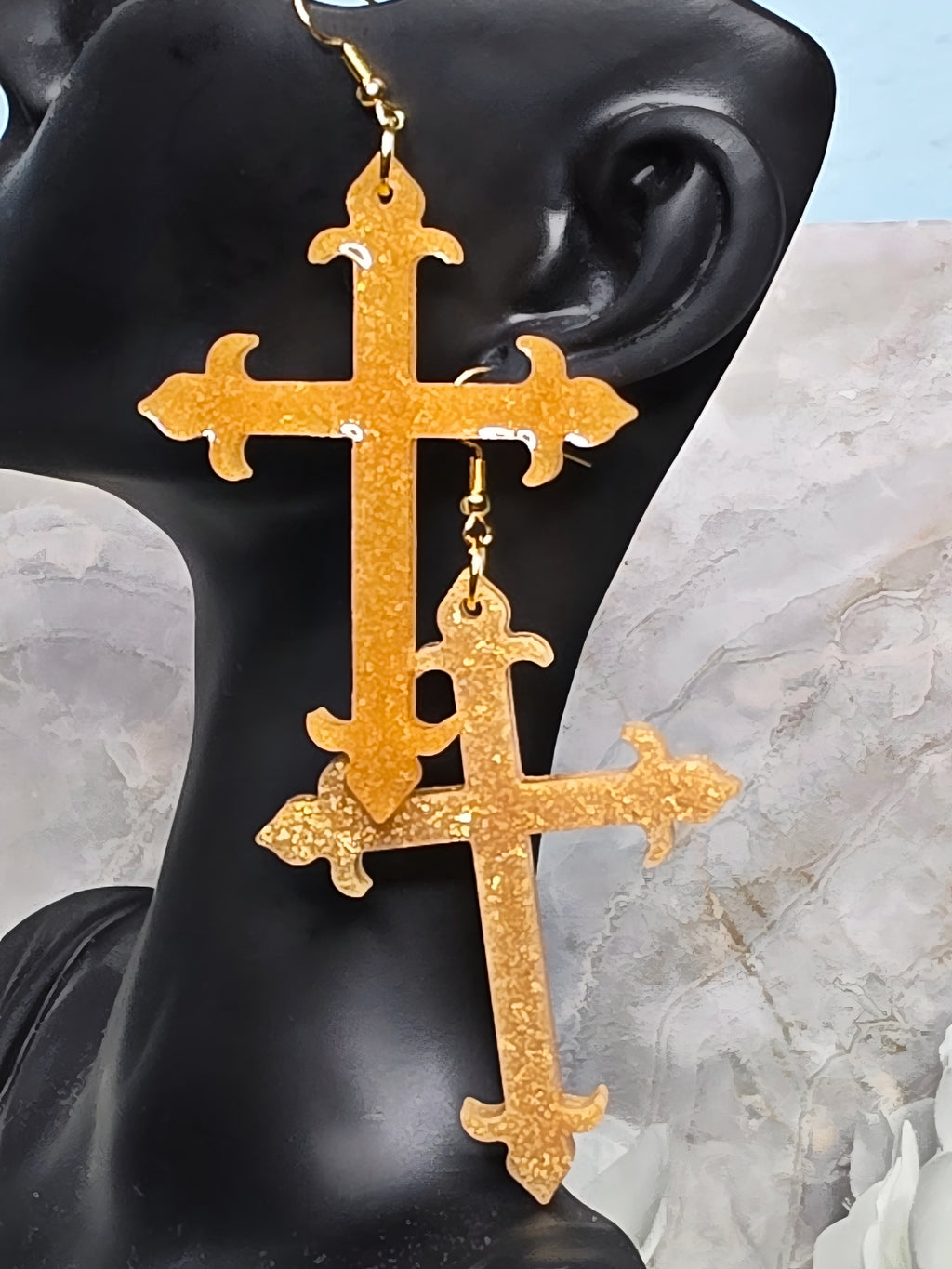 Sunshine Gold Reversible Cross Resin Earrings