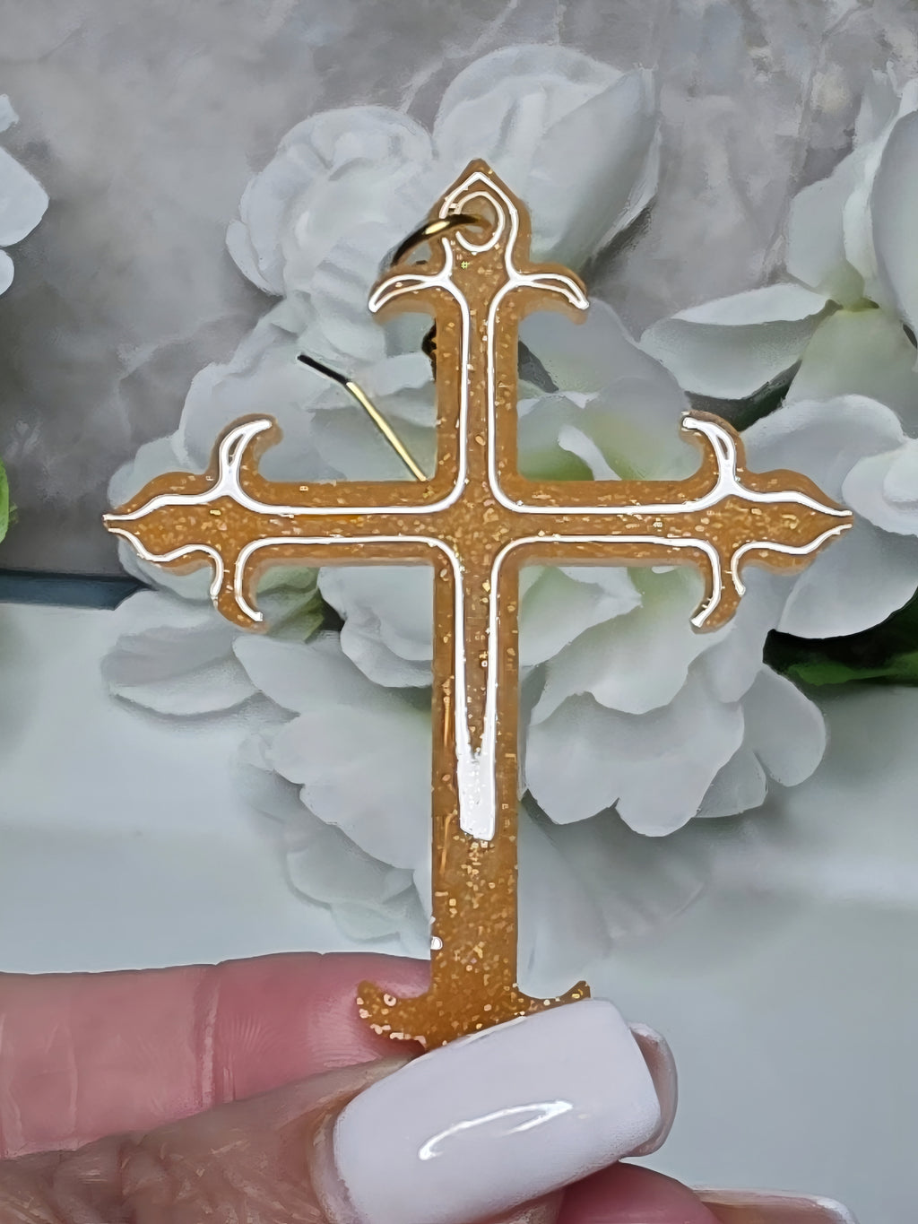 Sunshine Gold Reversible Cross Resin Earrings