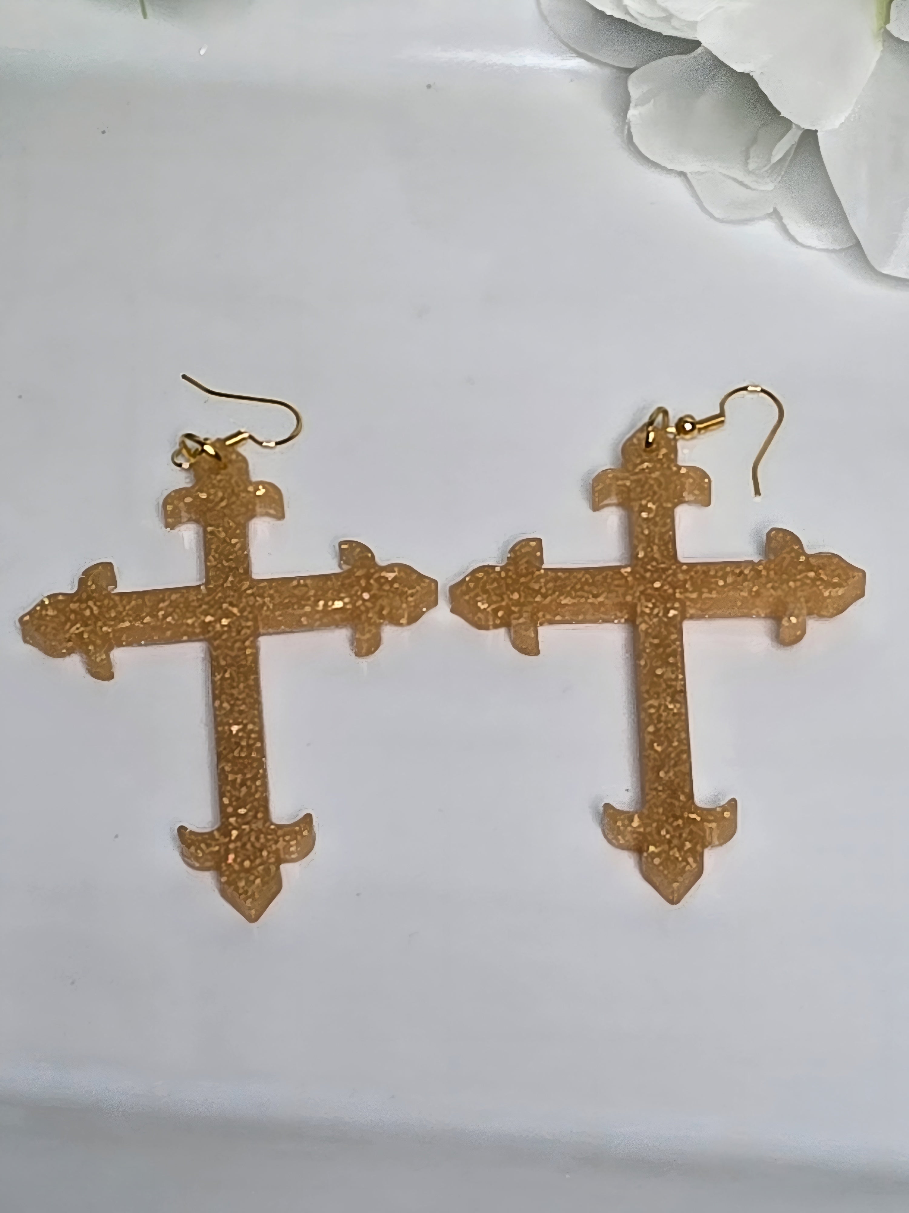 Sunshine Gold Reversible Cross Resin Earrings