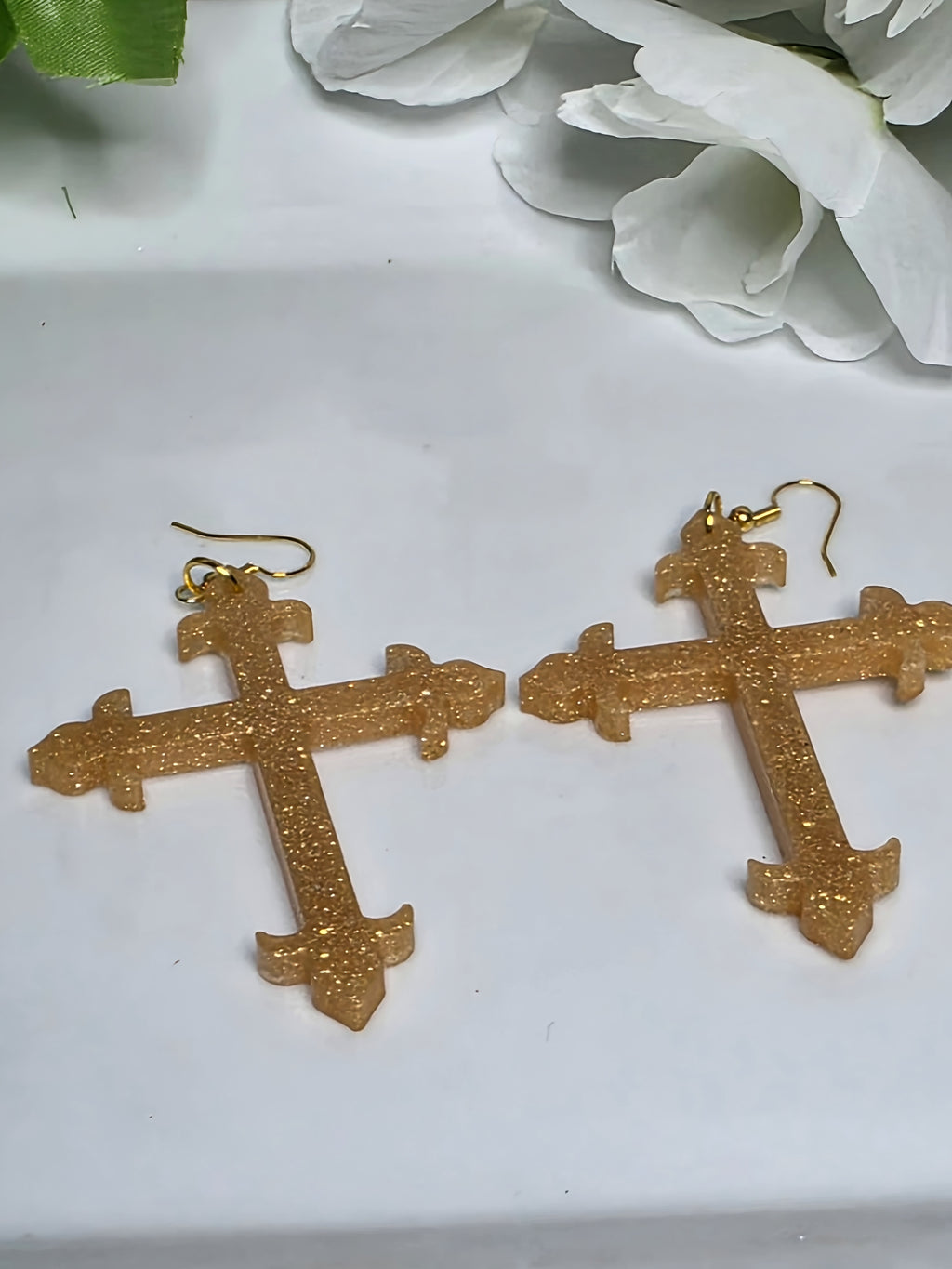 Sunshine Gold Reversible Cross Resin Earrings