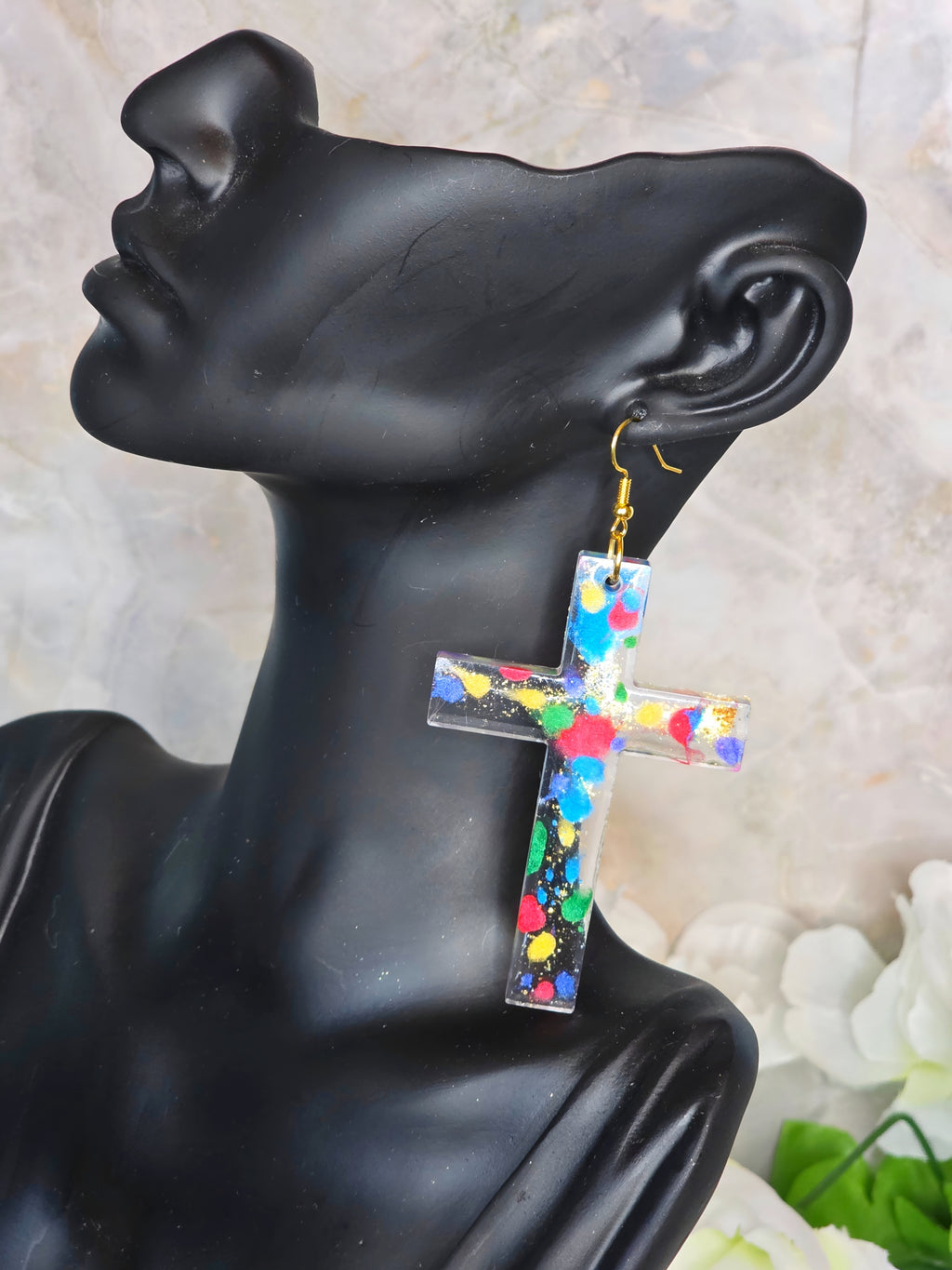 Color Splash Resin Cross Earrings (Custom Order)