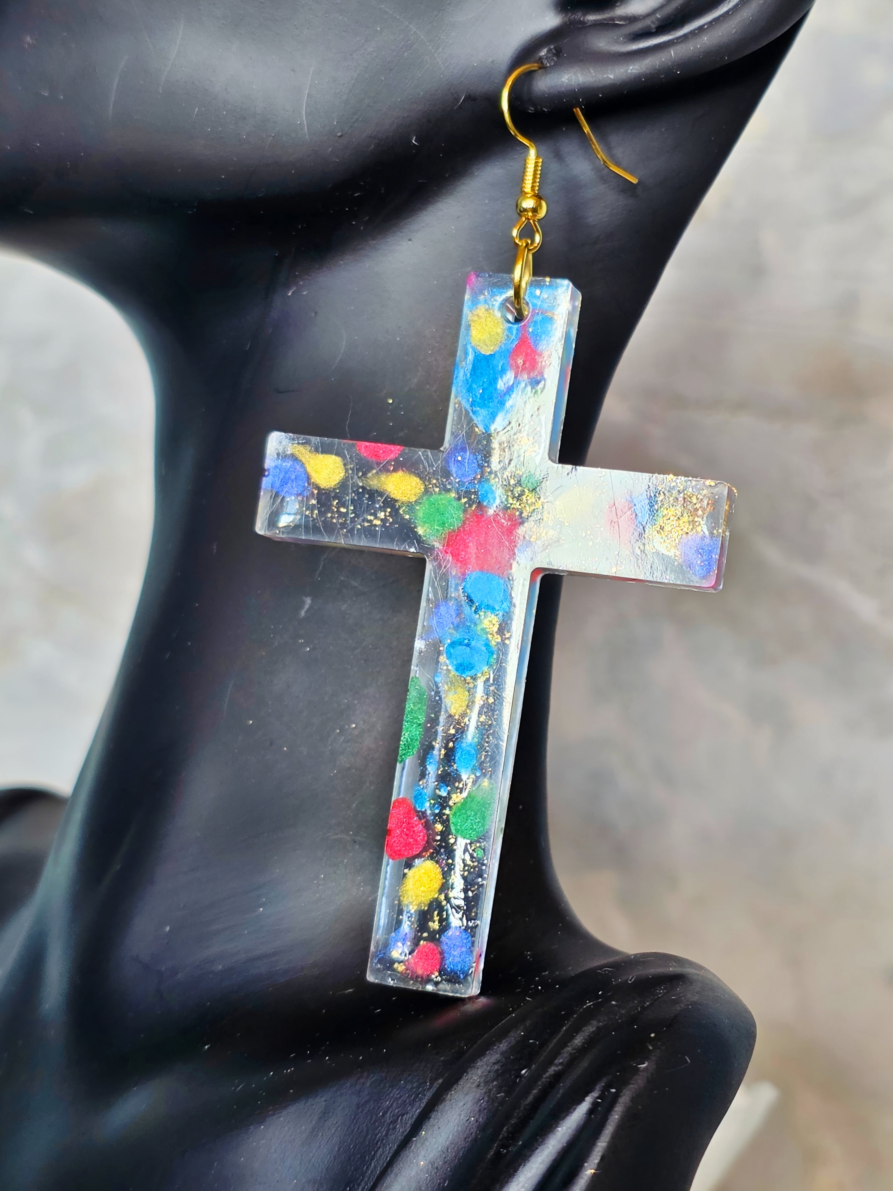 Color Splash Resin Cross Earrings (Custom Order)