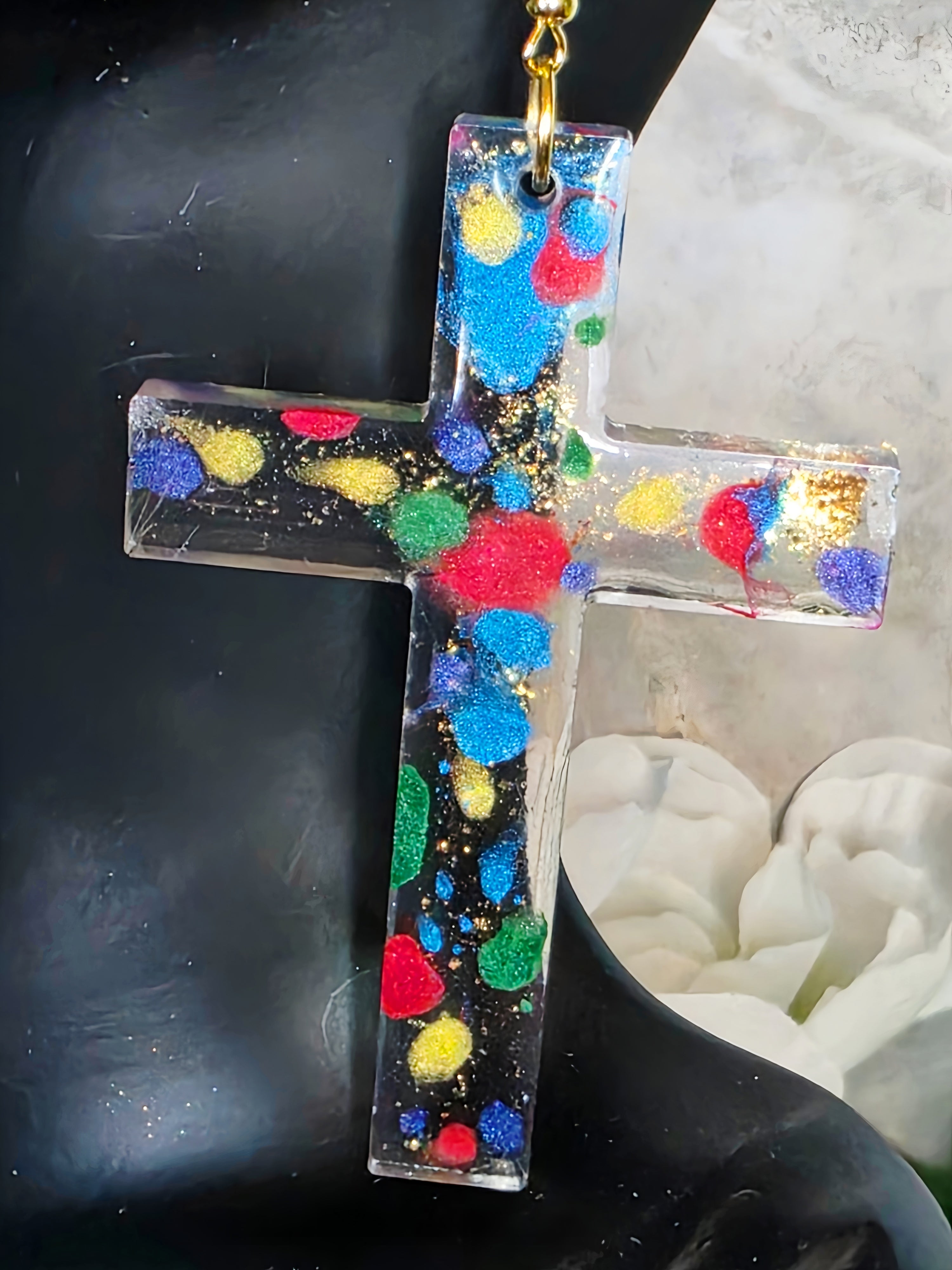 Color Splash Resin Cross Earrings (Custom Order)