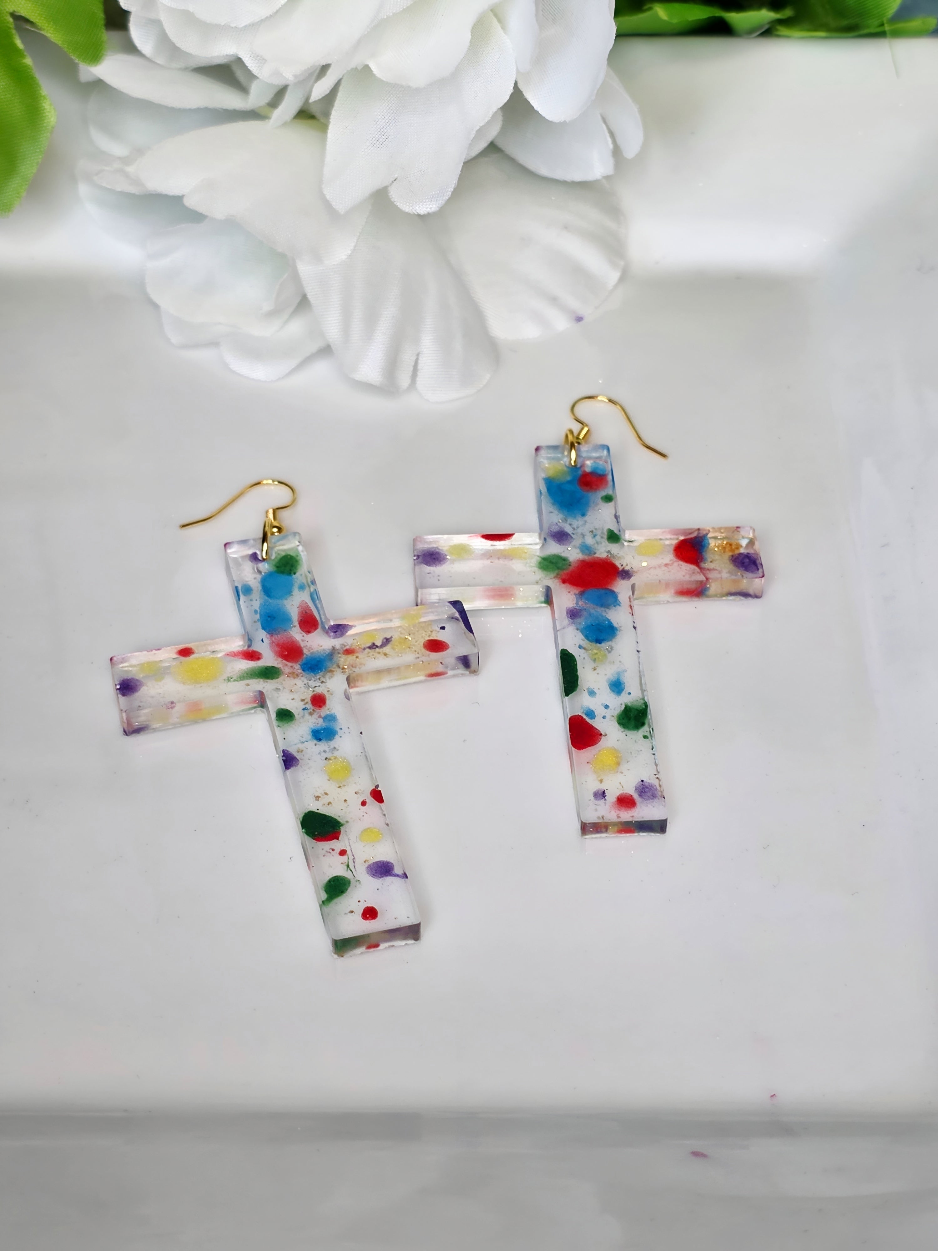 Color Splash Resin Cross Earrings (Custom Order)
