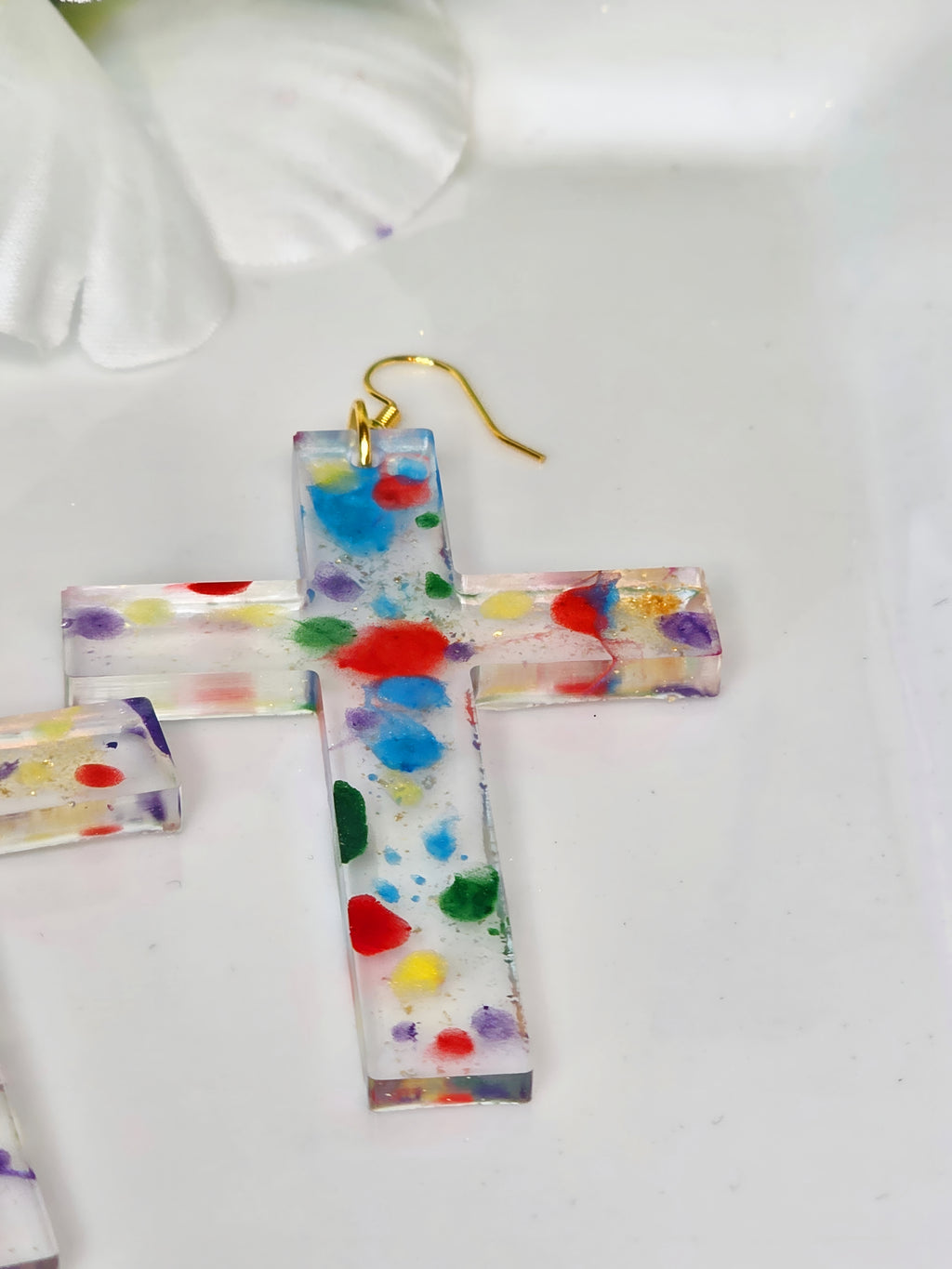 Color Splash Resin Cross Earrings (Custom Order)