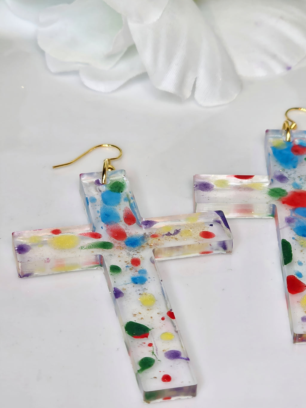 Color Splash Resin Cross Earrings (Custom Order)