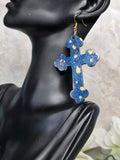 Bold Gold Splash Resin Cross Earrings
