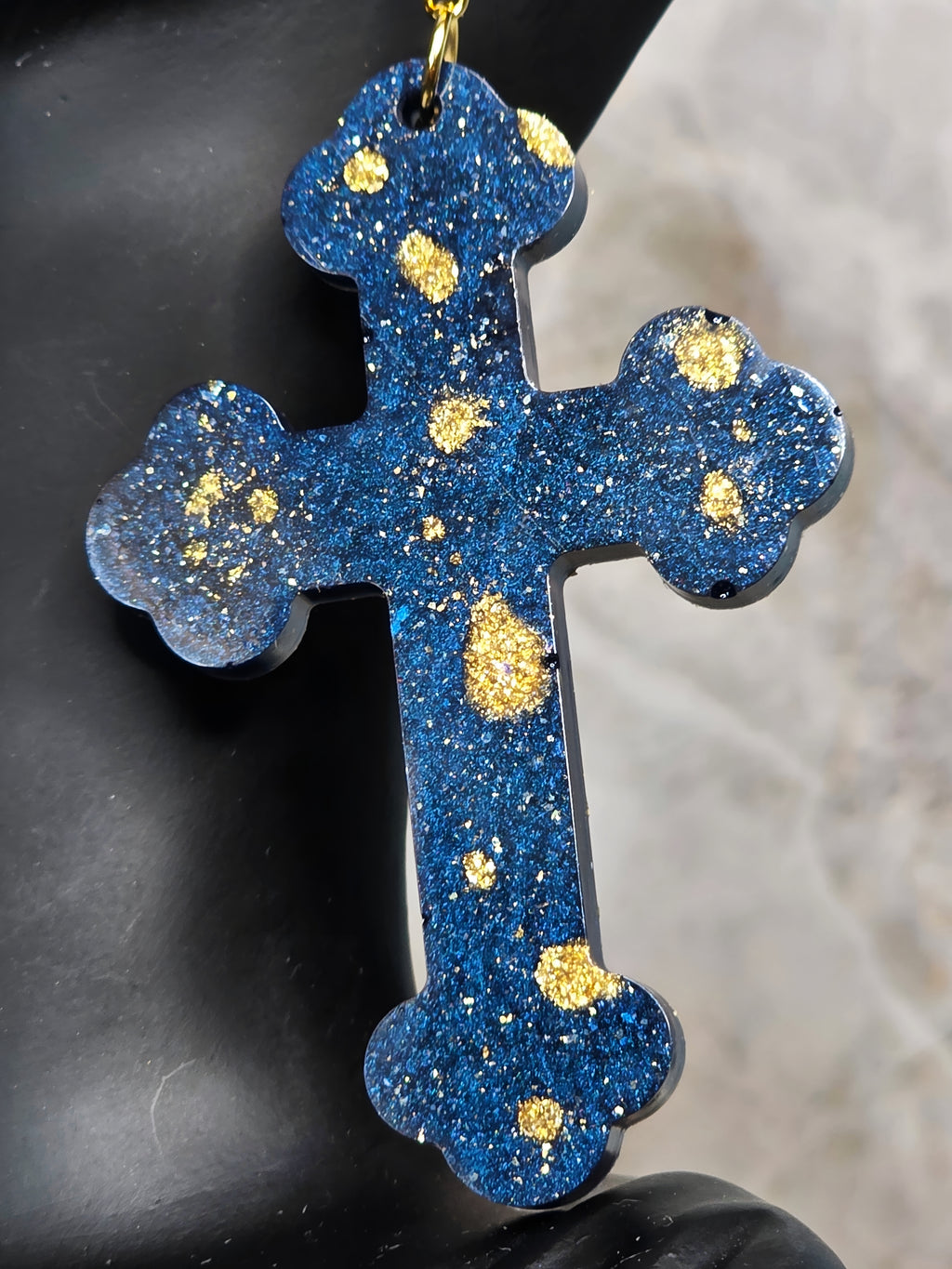 Bold Gold Splash Resin Cross Earrings