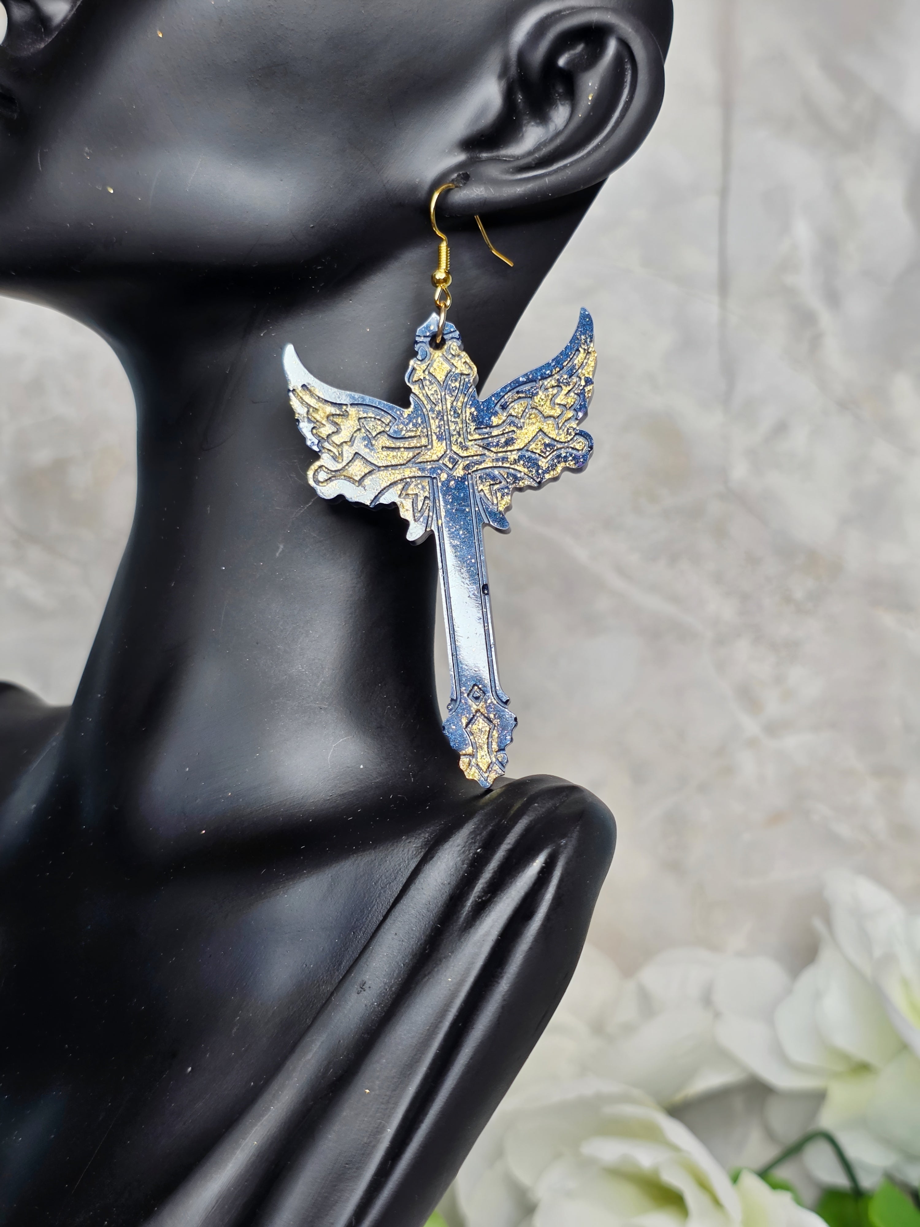 Angel Wings & Cross Resin Earrings