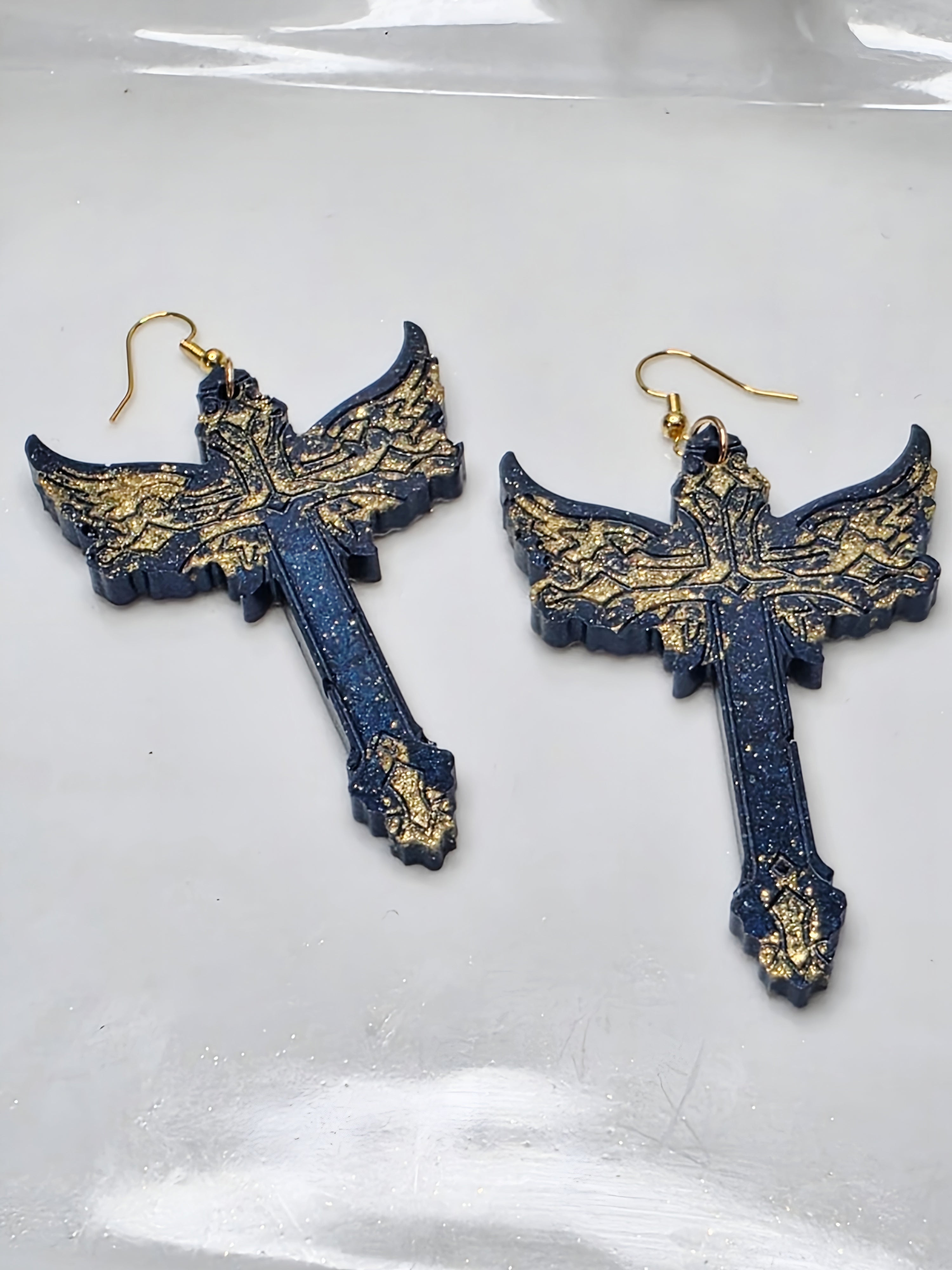 Angel Wings & Cross Resin Earrings