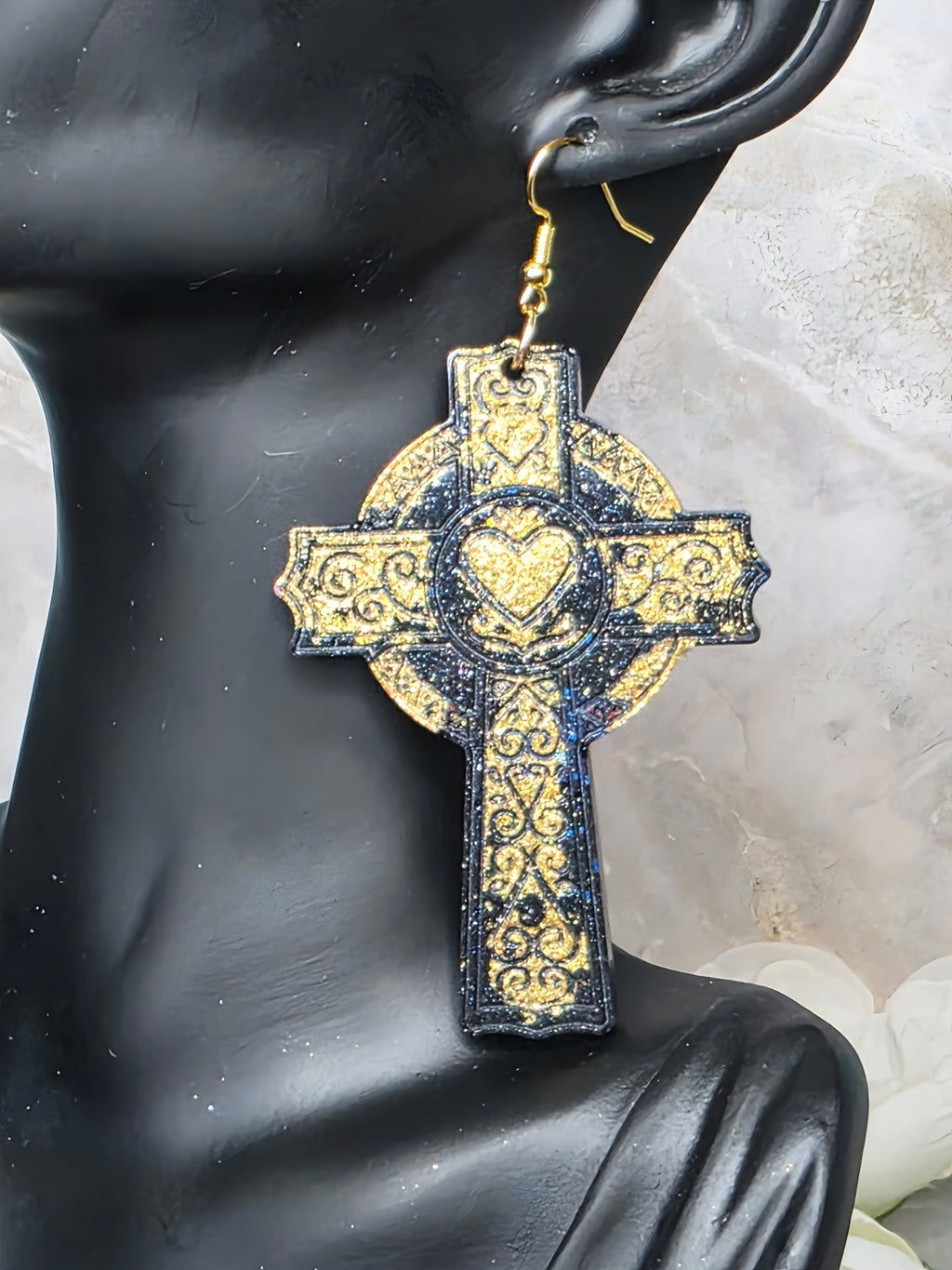 Infinity Cross with Heart Resin Earrings