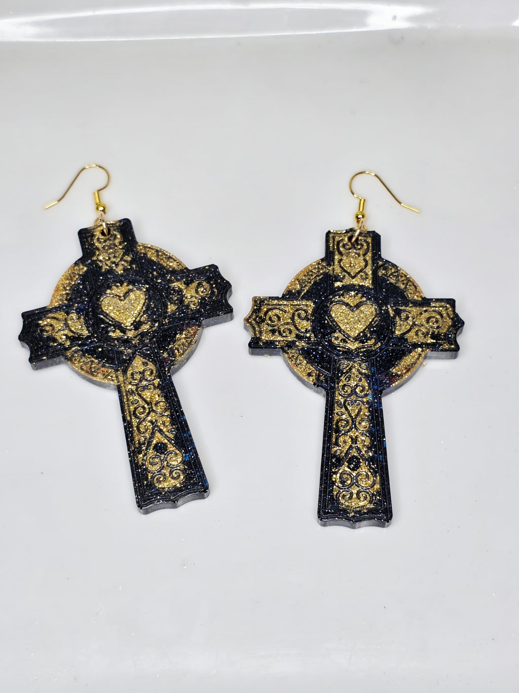 Infinity Cross with Heart Resin Earrings