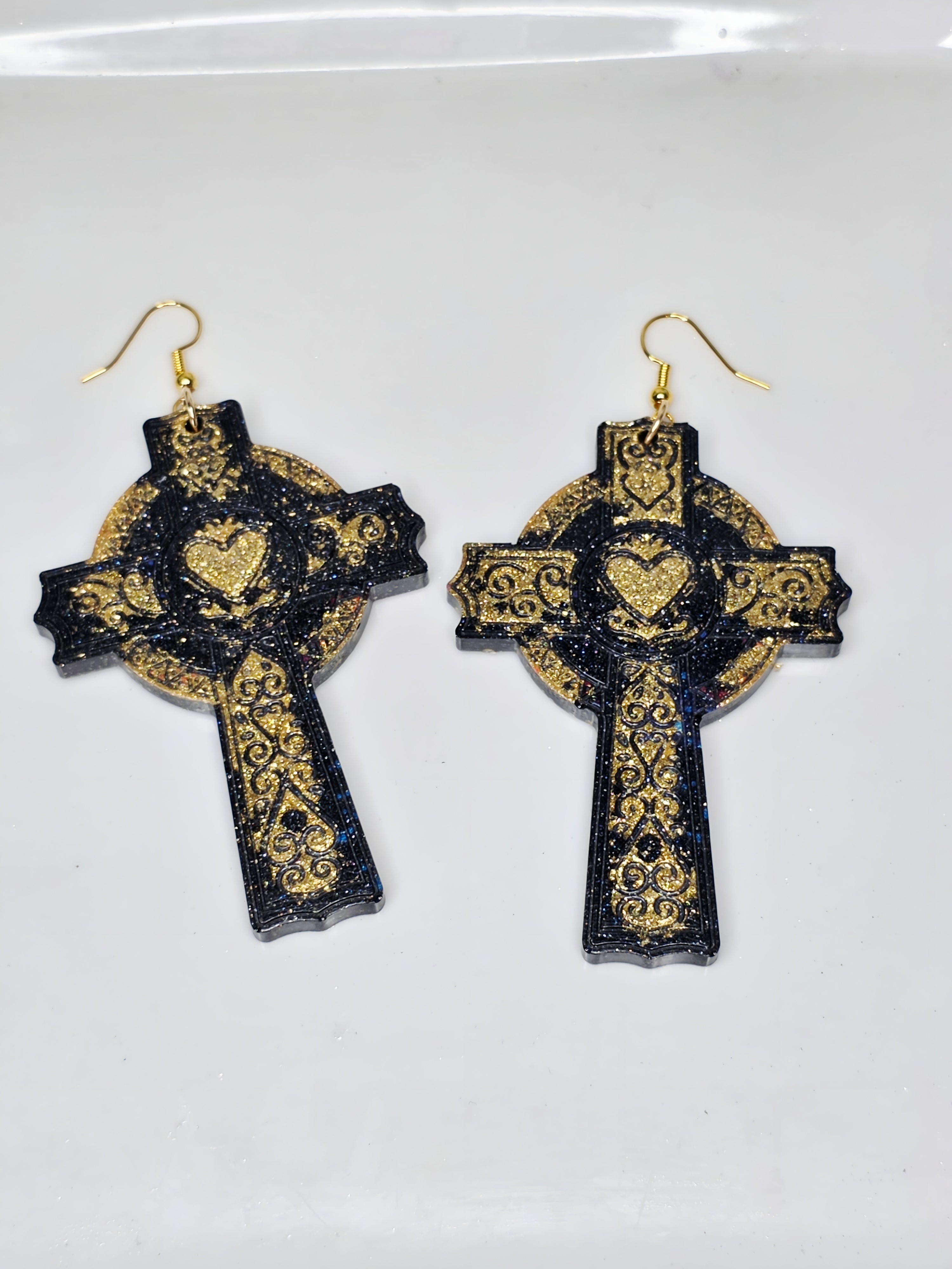 Infinity Cross with Heart Resin Earrings