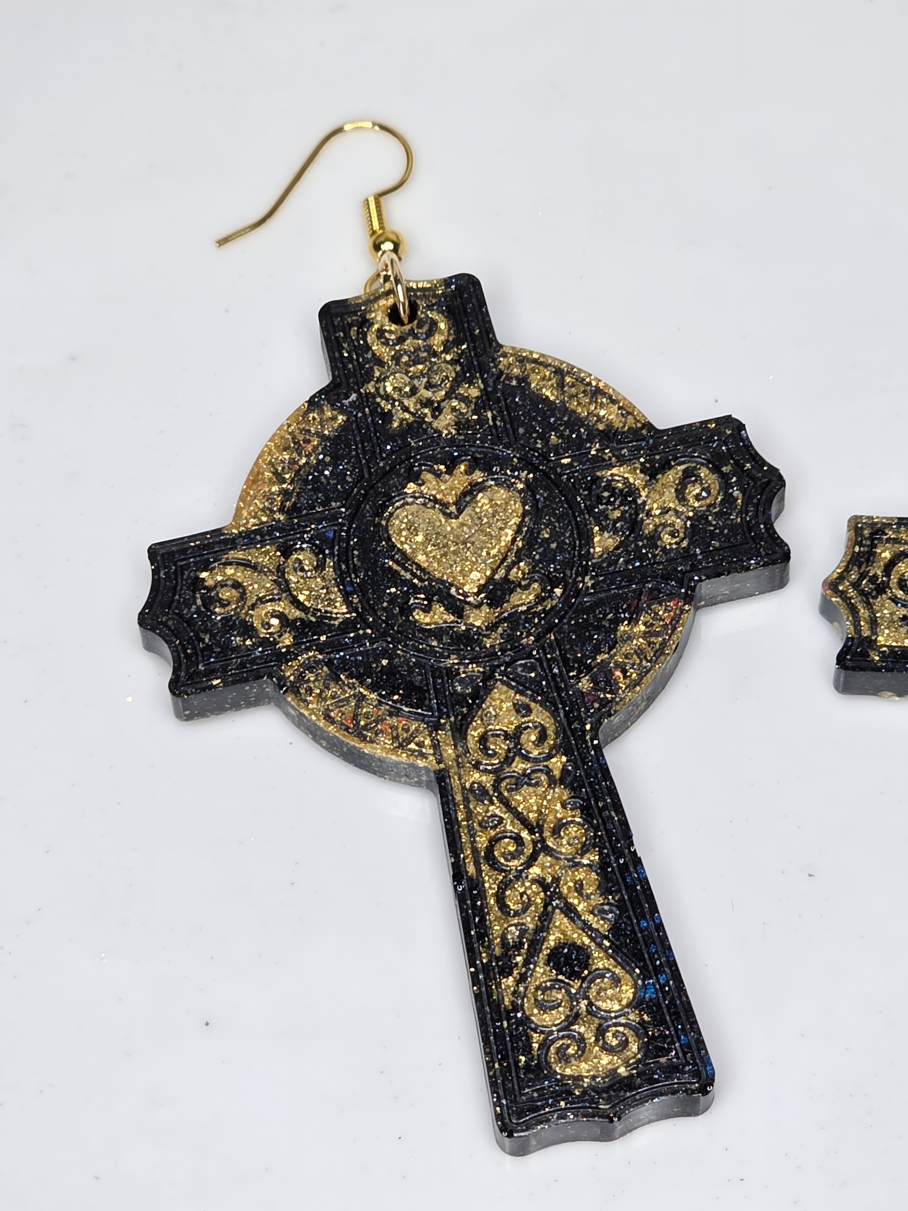 Infinity Cross with Heart Resin Earrings