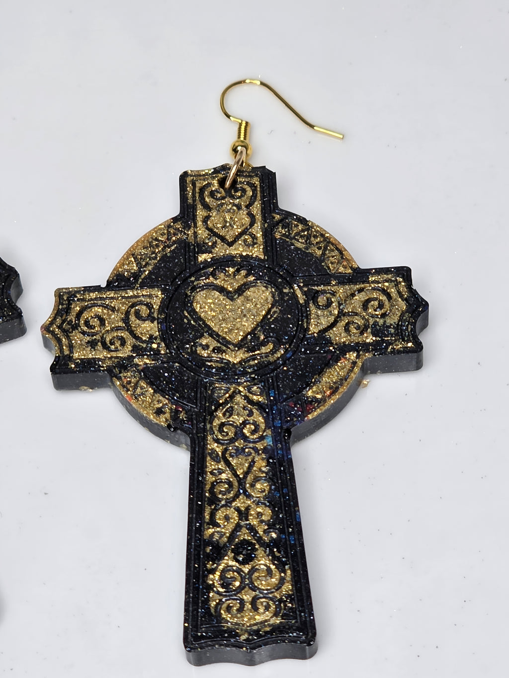 Infinity Cross with Heart Resin Earrings