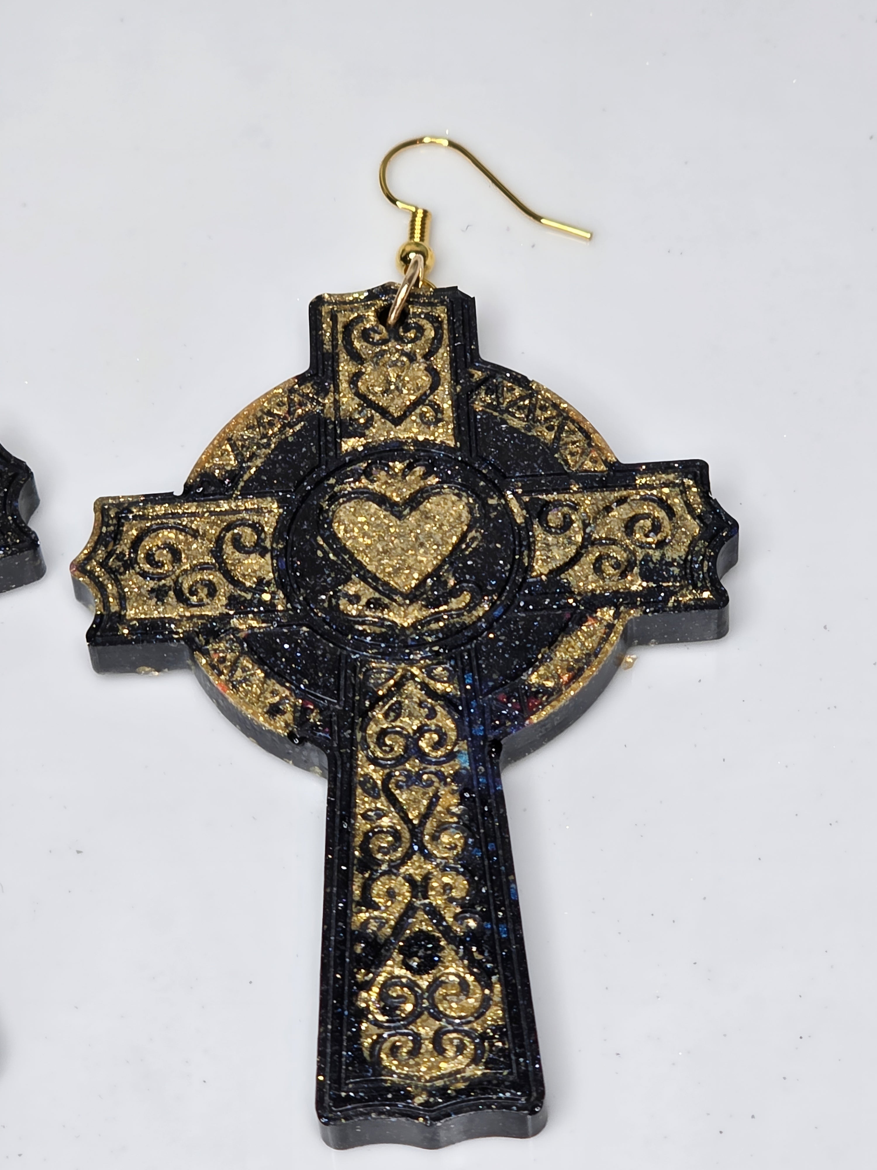 Infinity Cross with Heart Resin Earrings
