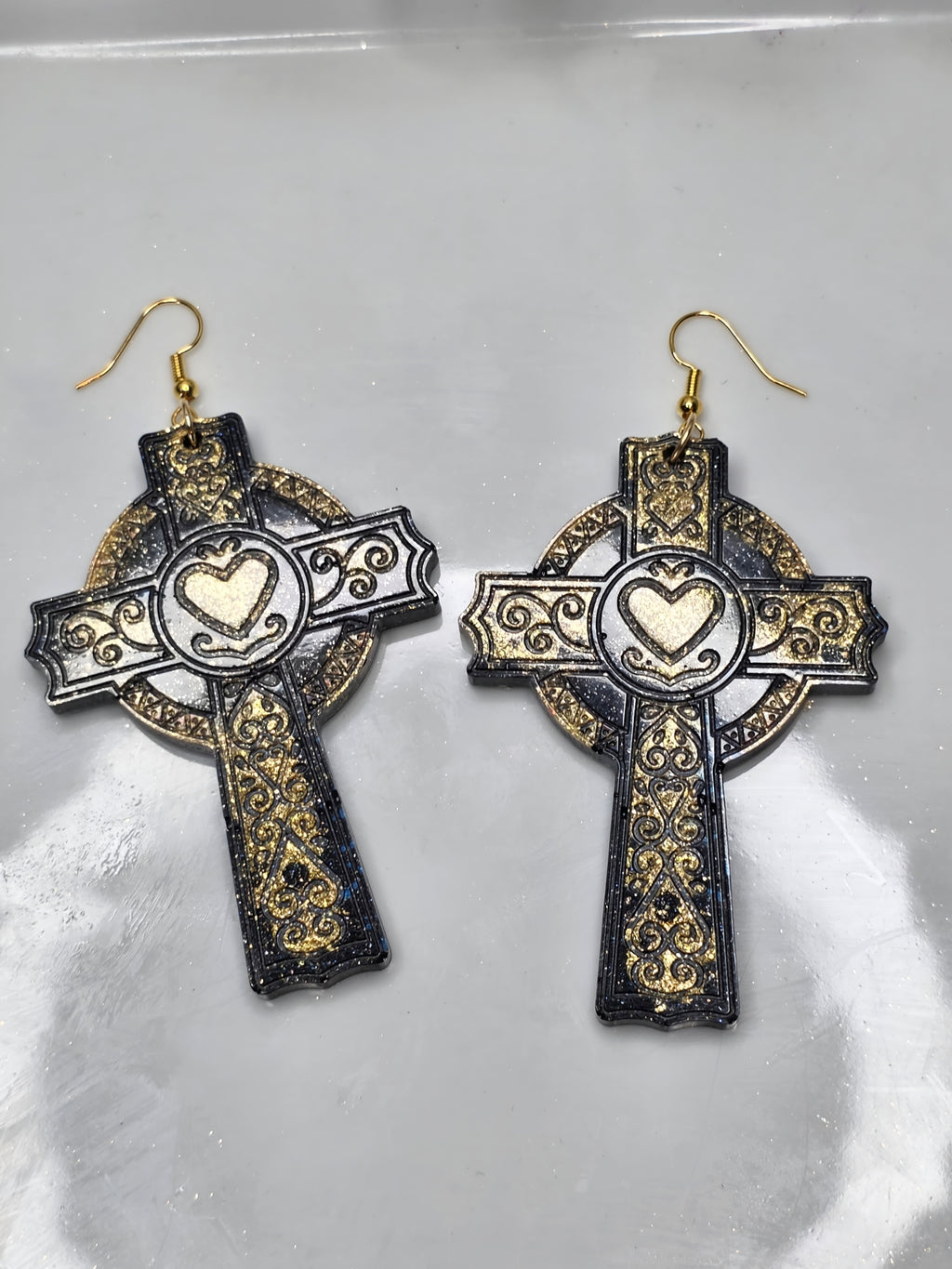 Infinity Cross with Heart Resin Earrings