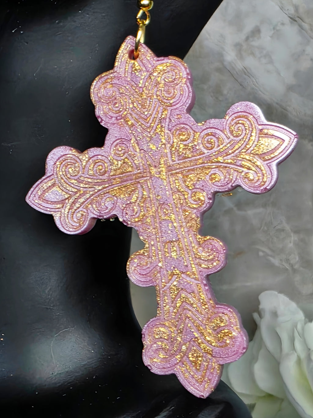 Pink Lemonade Resin Cross Earrings