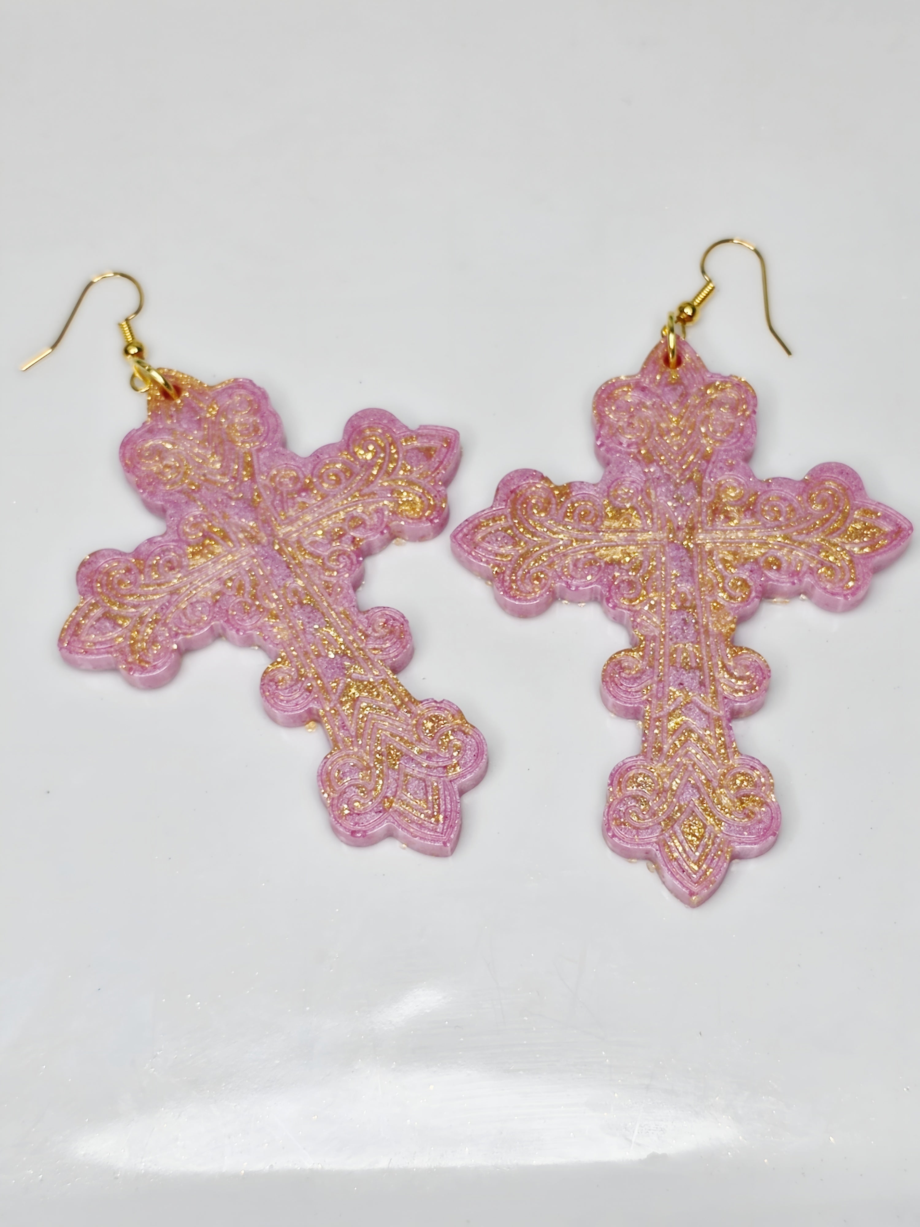 Pink Lemonade Resin Cross Earrings