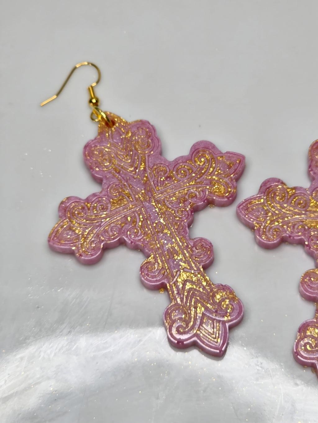 Pink Lemonade Resin Cross Earrings