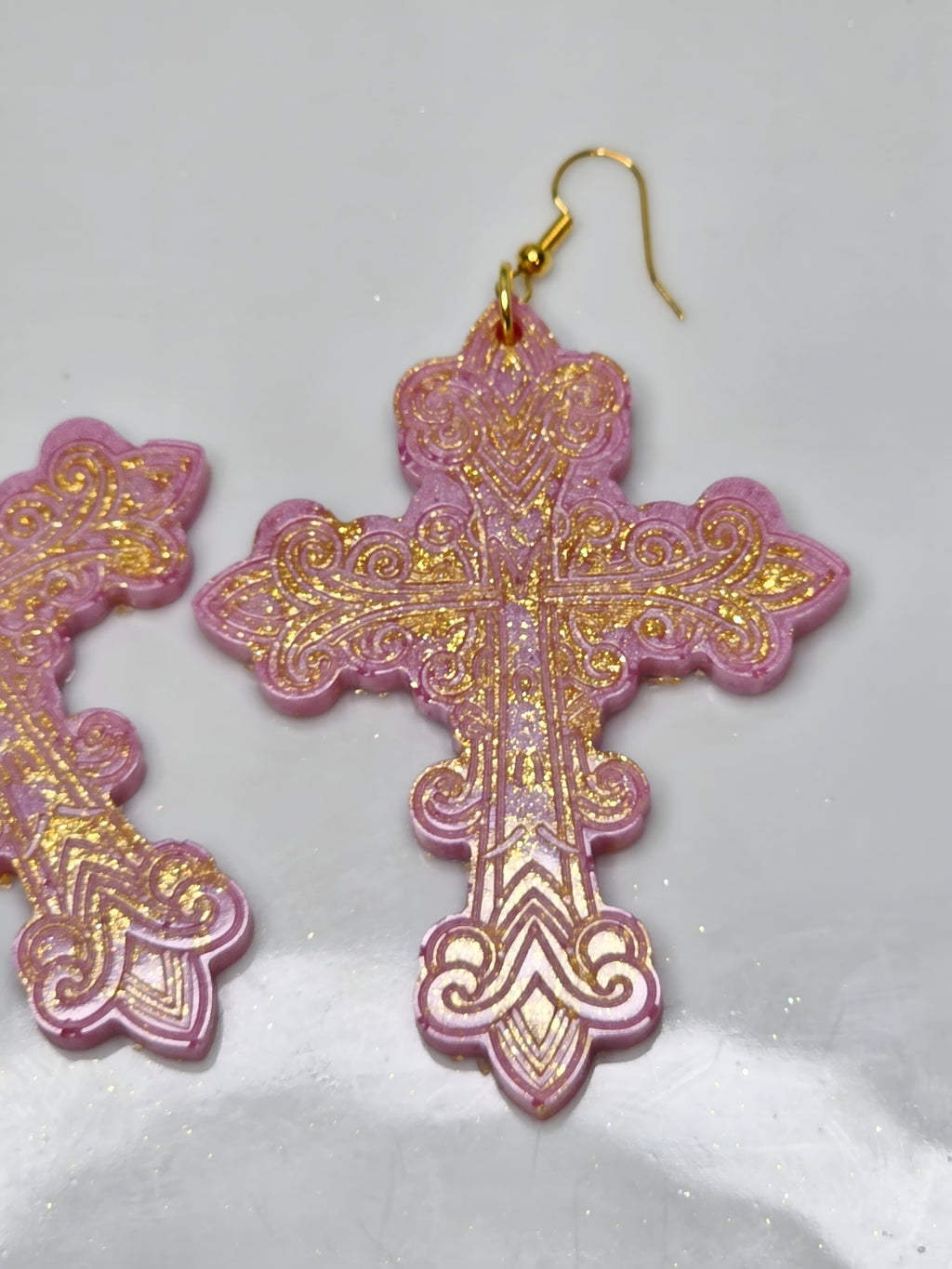 Pink Lemonade Resin Cross Earrings
