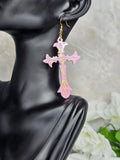 Petite Pink Lemonade Resin Cross Earrings