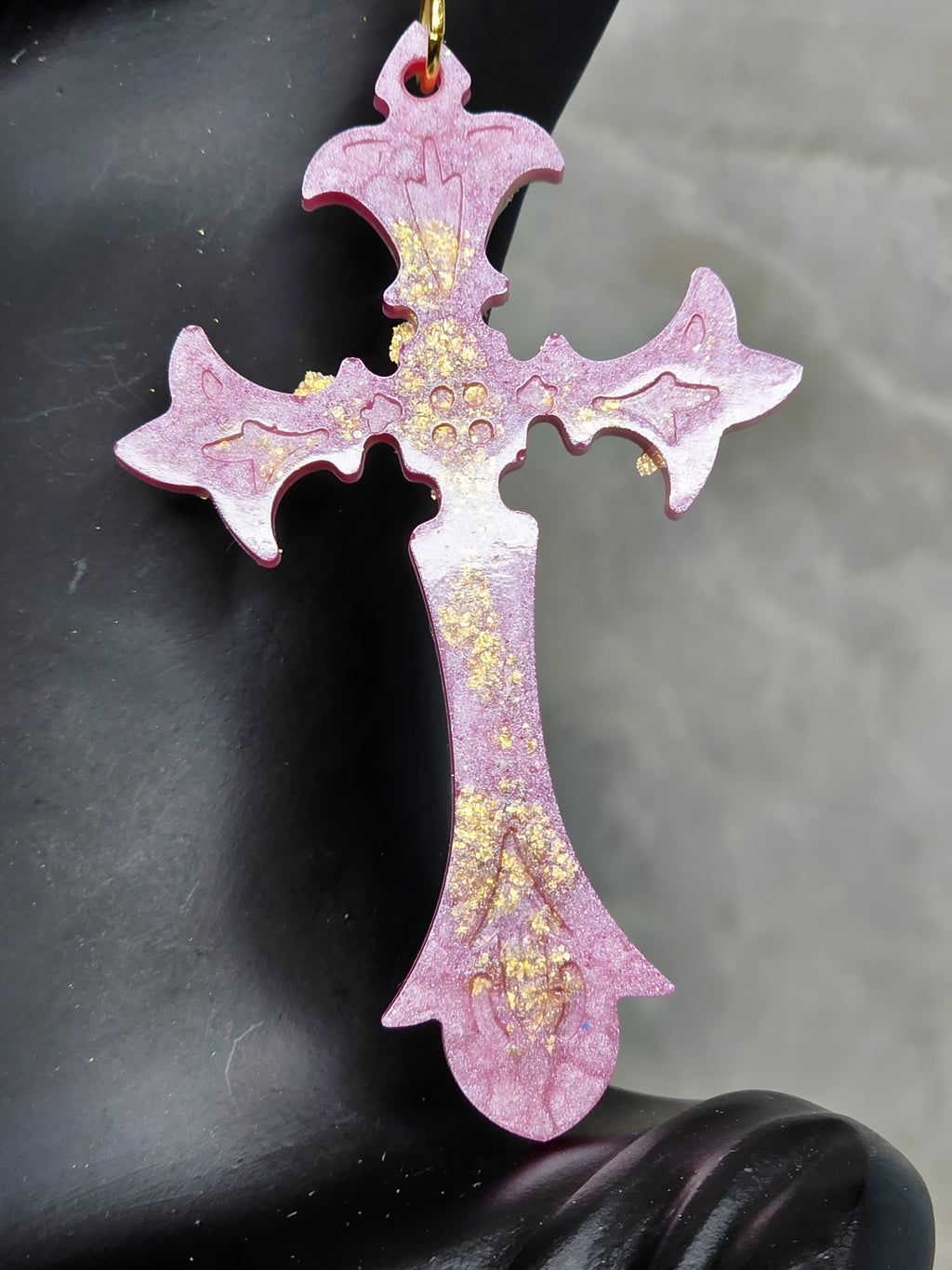Petite Pink Lemonade Resin Cross Earrings