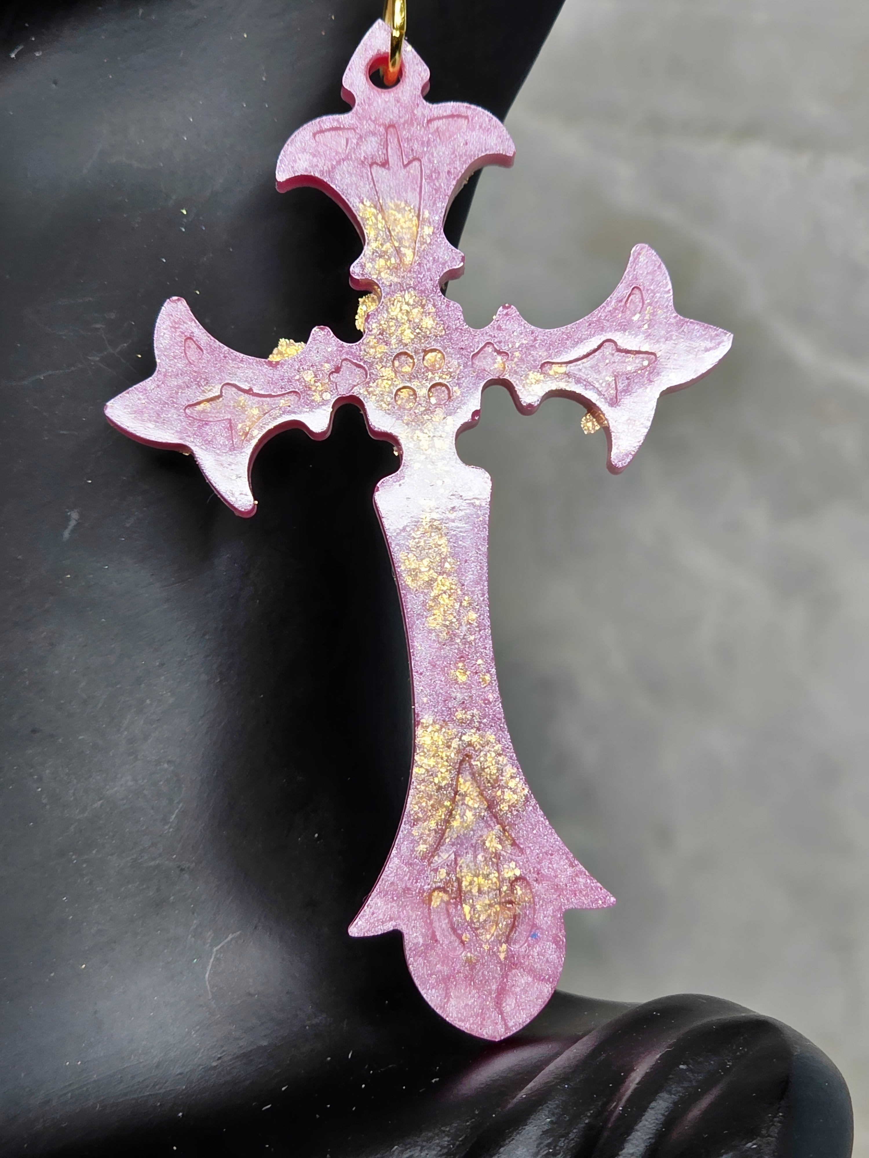 Petite Pink Lemonade Resin Cross Earrings