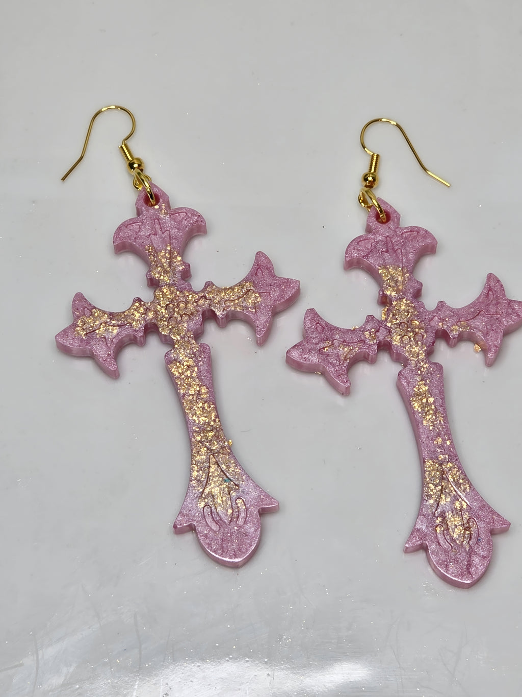 Petite Pink Lemonade Resin Cross Earrings