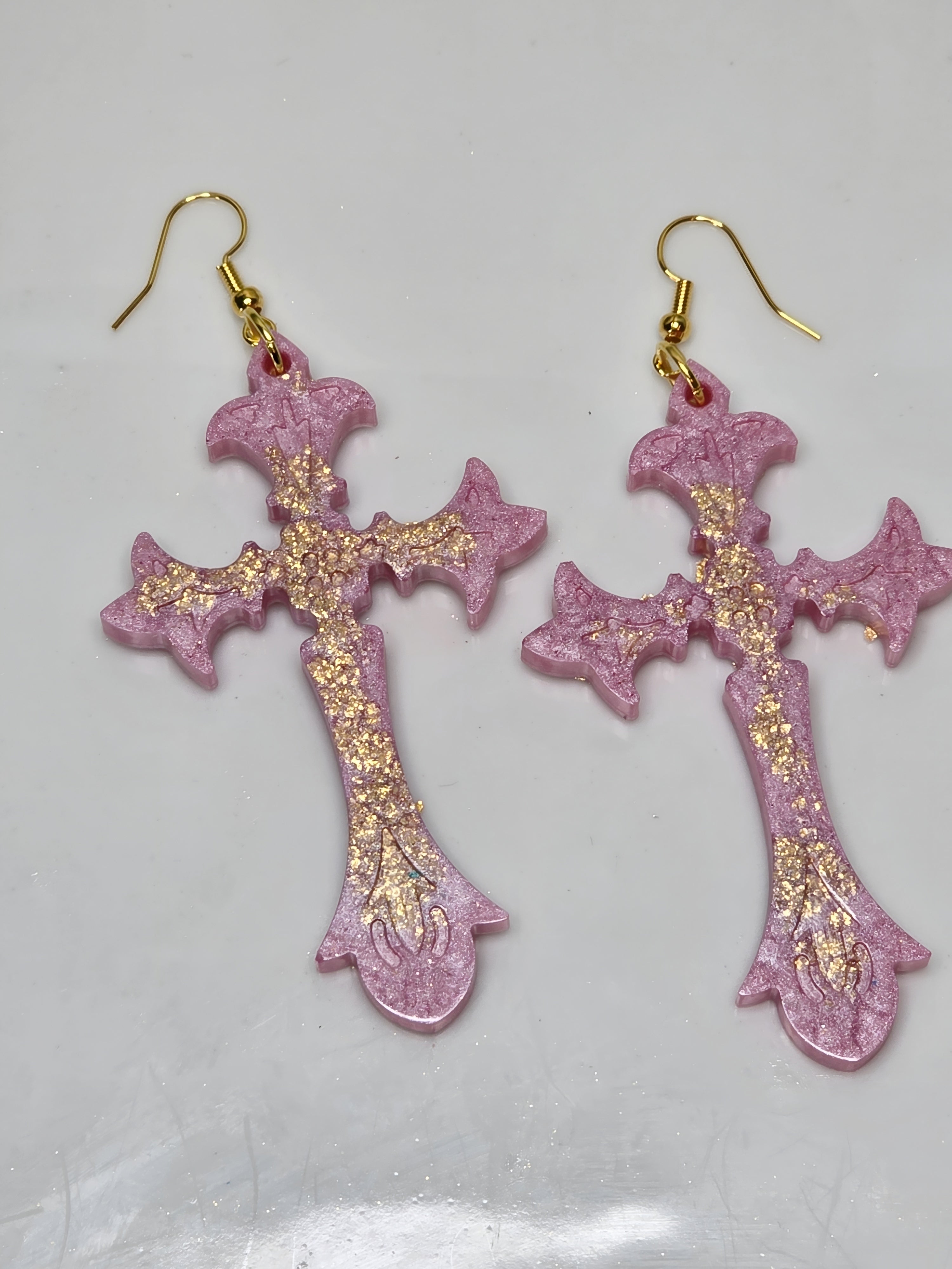 Petite Pink Lemonade Resin Cross Earrings