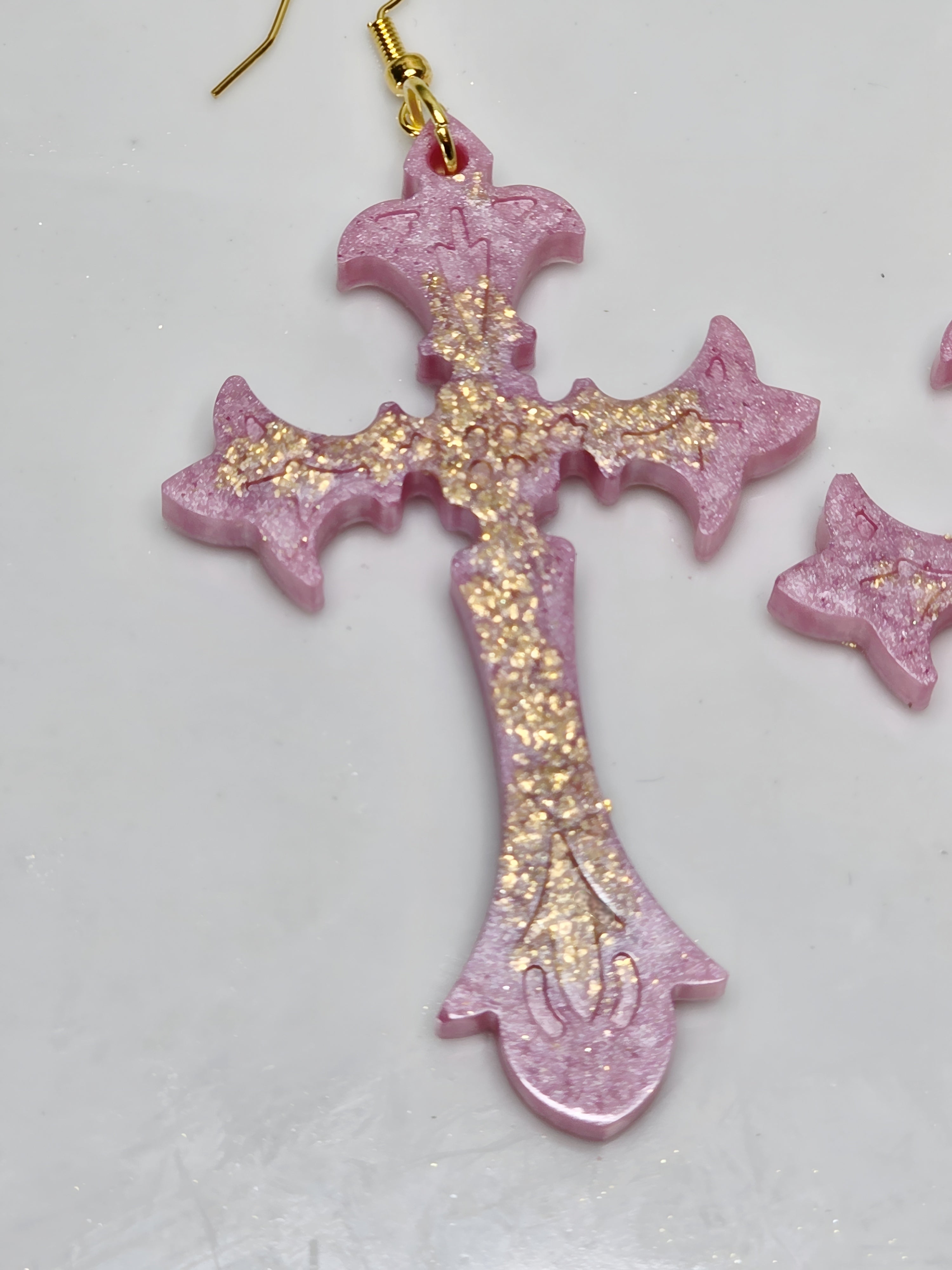 Petite Pink Lemonade Resin Cross Earrings