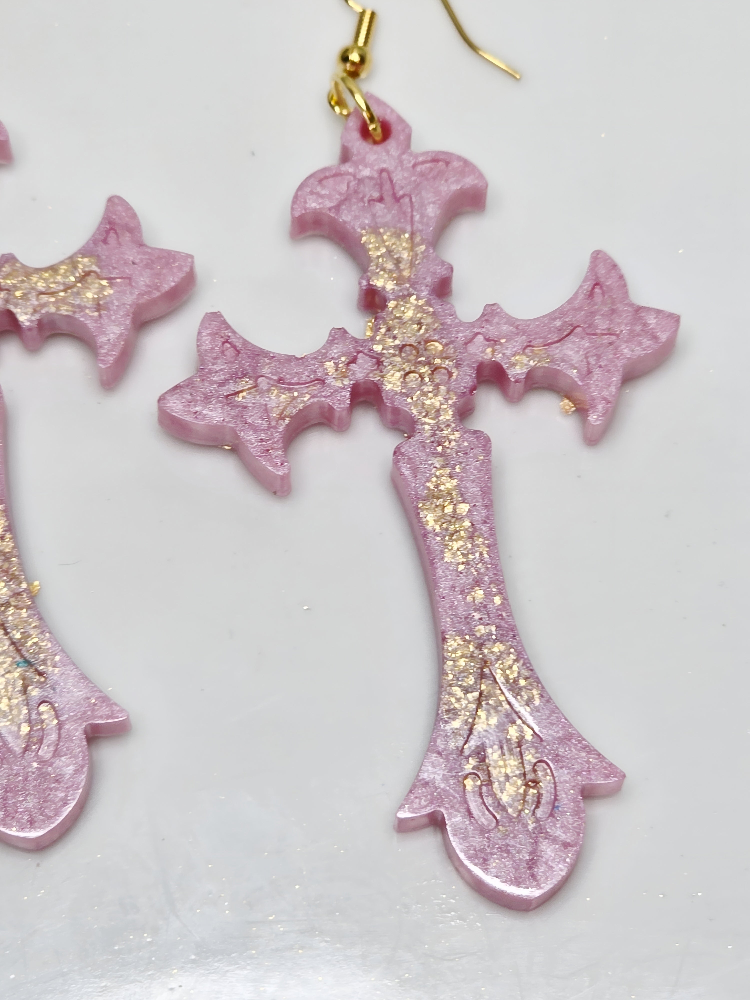 Petite Pink Lemonade Resin Cross Earrings