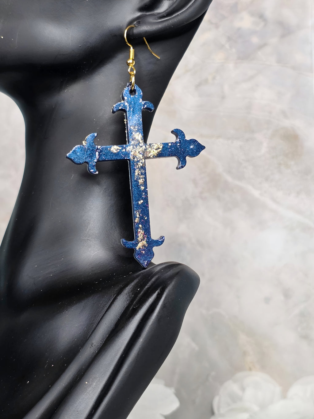 Galaxy Splash Resin Cross Earrings
