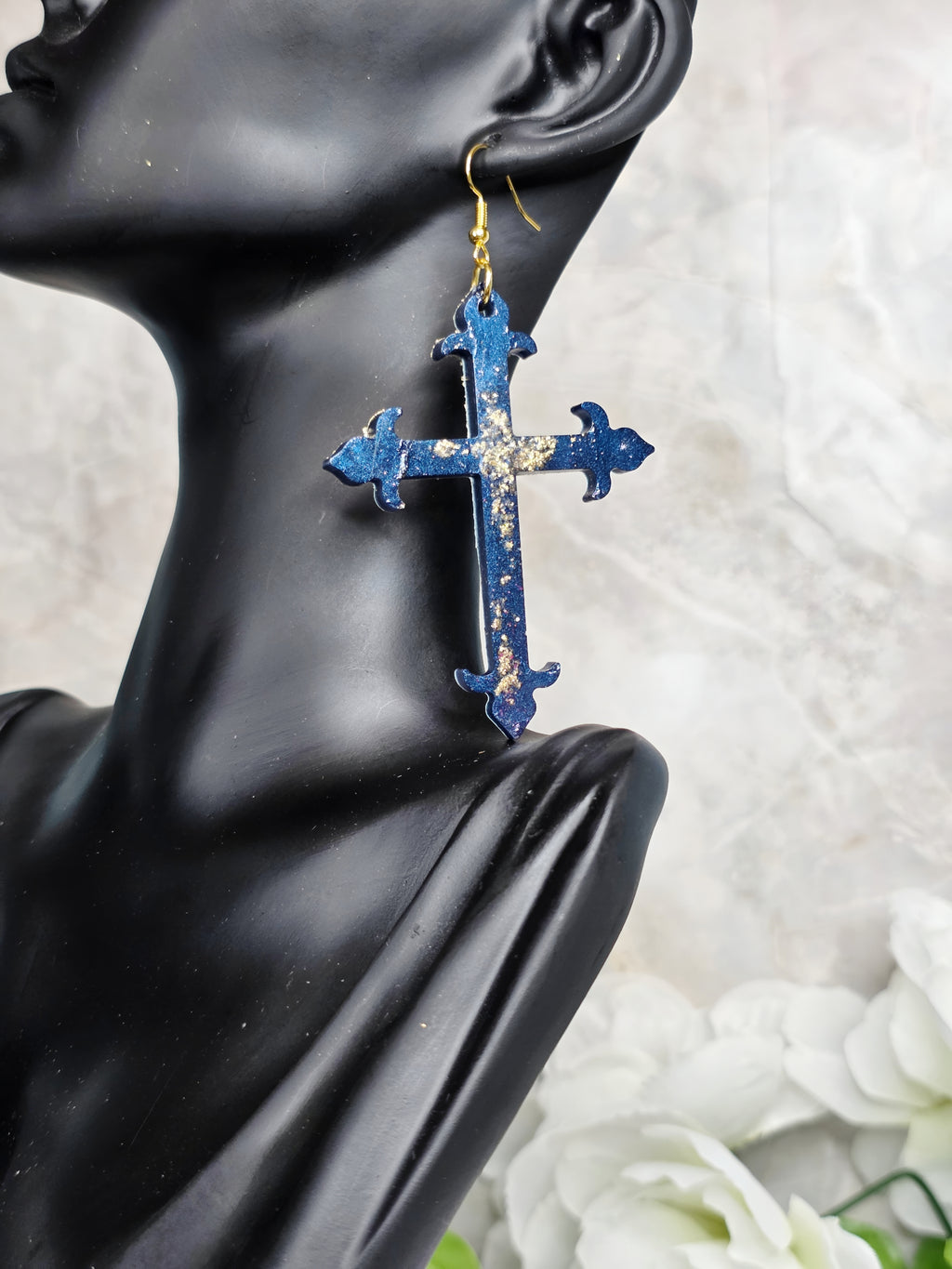 Galaxy Splash Resin Cross Earrings