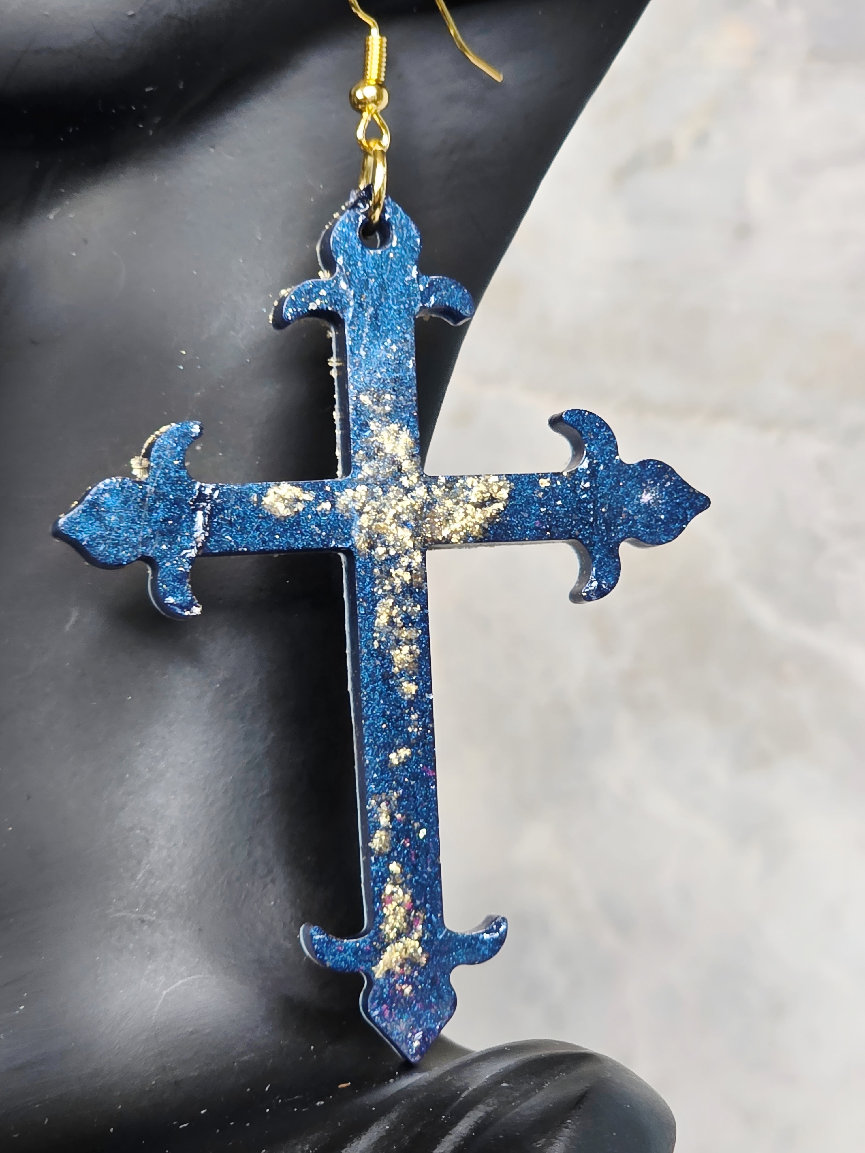 Galaxy Splash Resin Cross Earrings