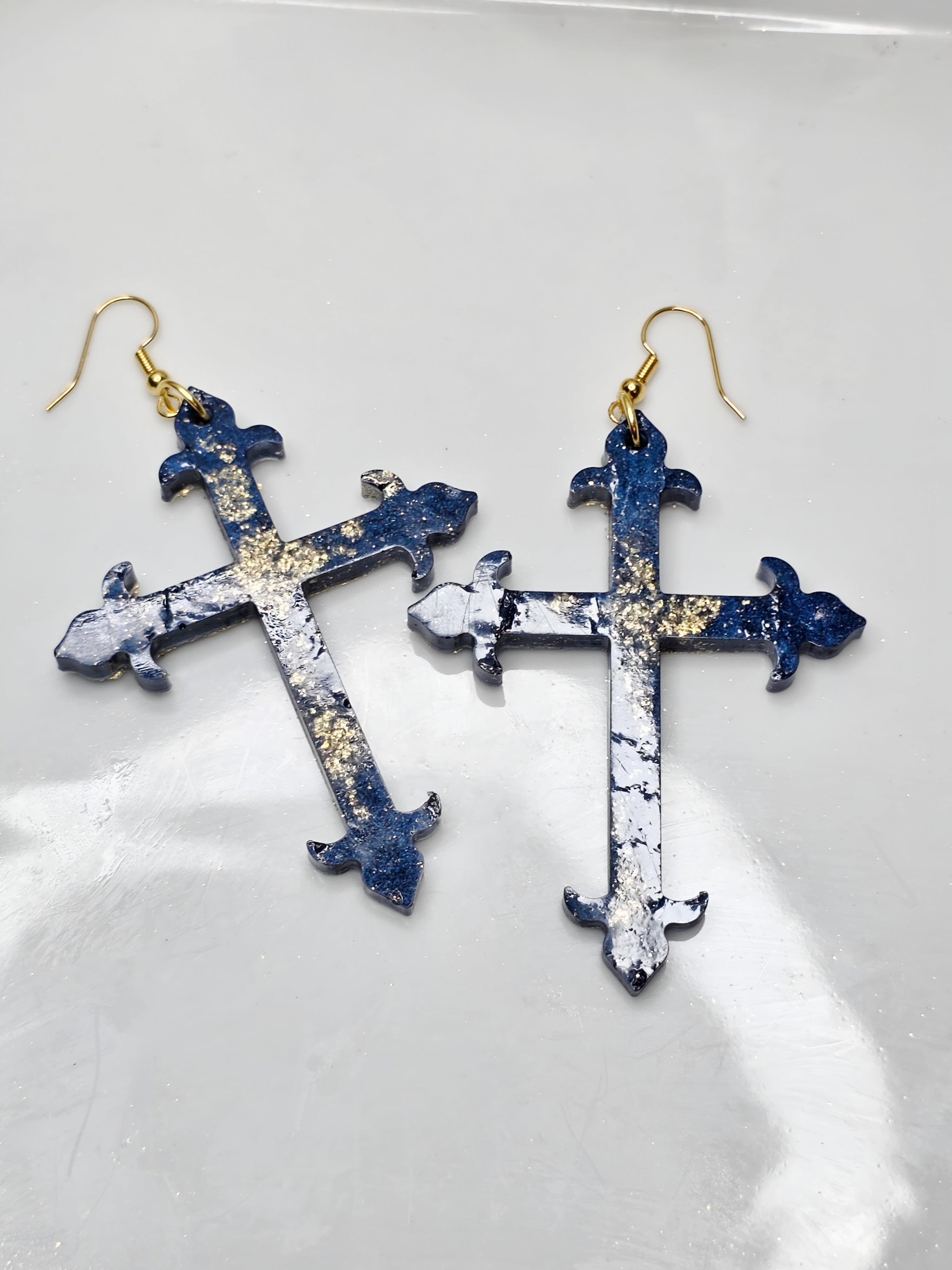 Galaxy Splash Resin Cross Earrings