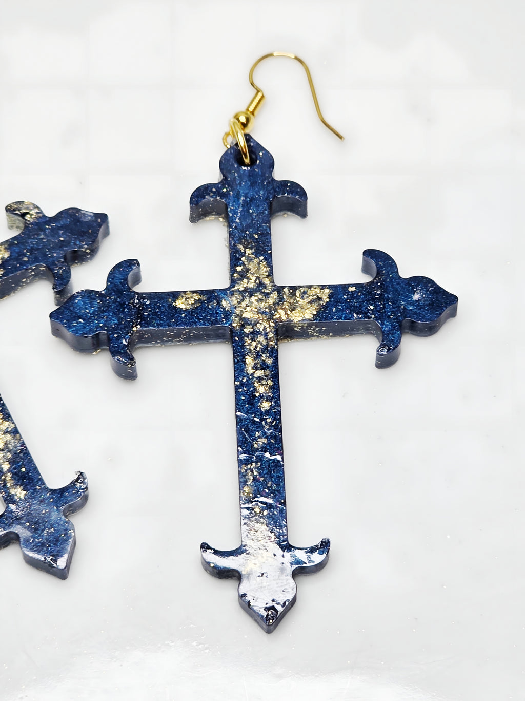 Galaxy Splash Resin Cross Earrings