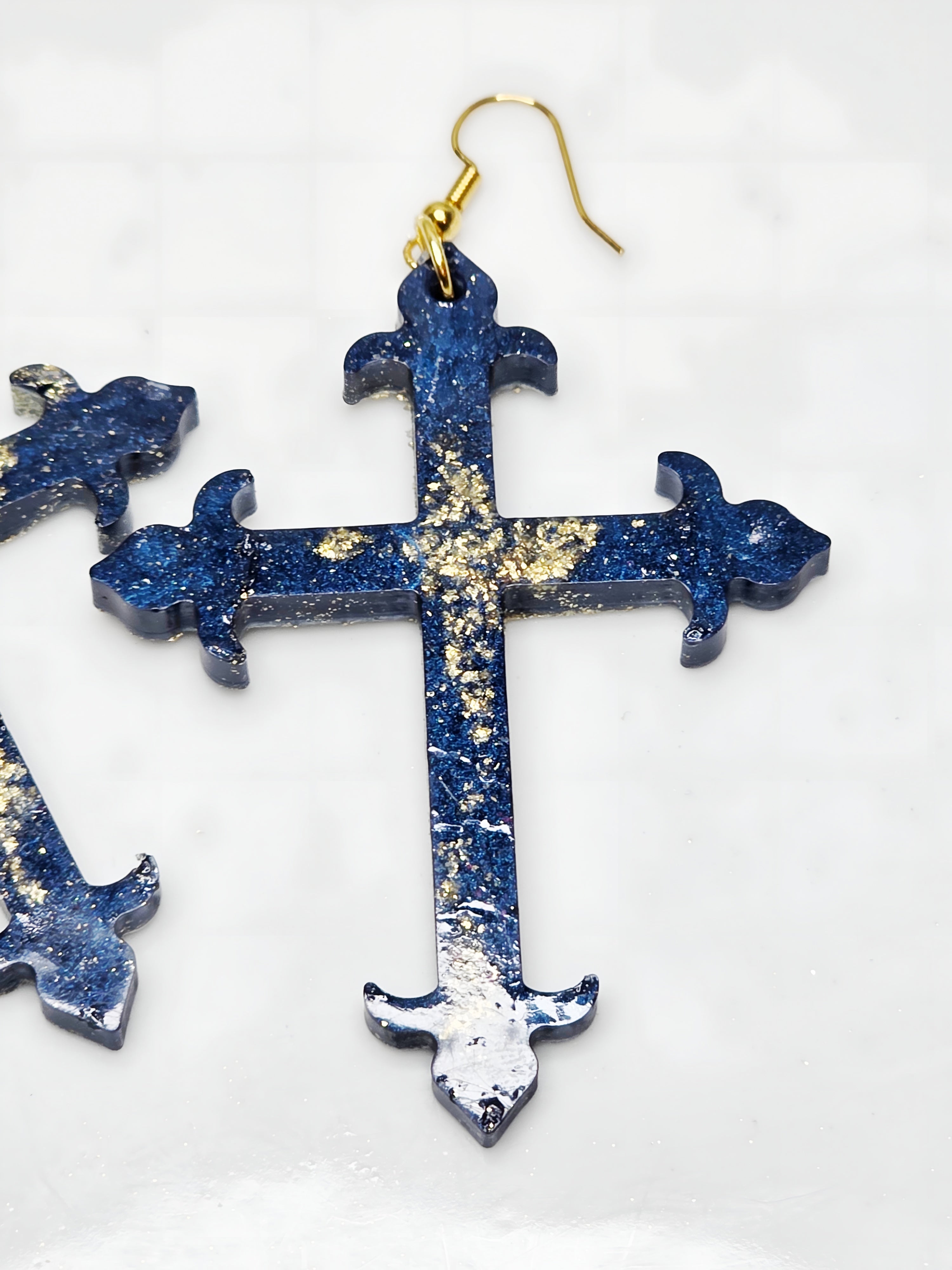 Galaxy Splash Resin Cross Earrings