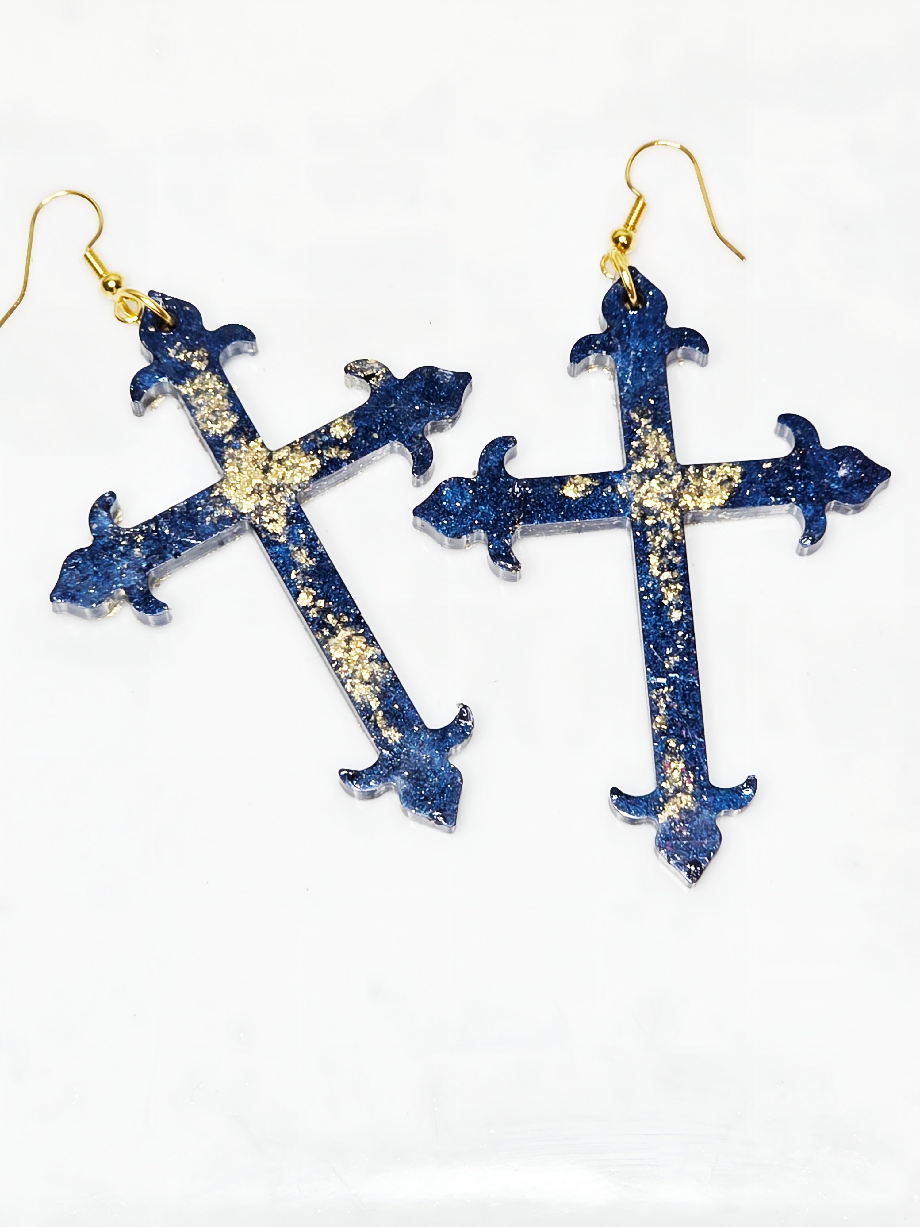 Galaxy Splash Resin Cross Earrings