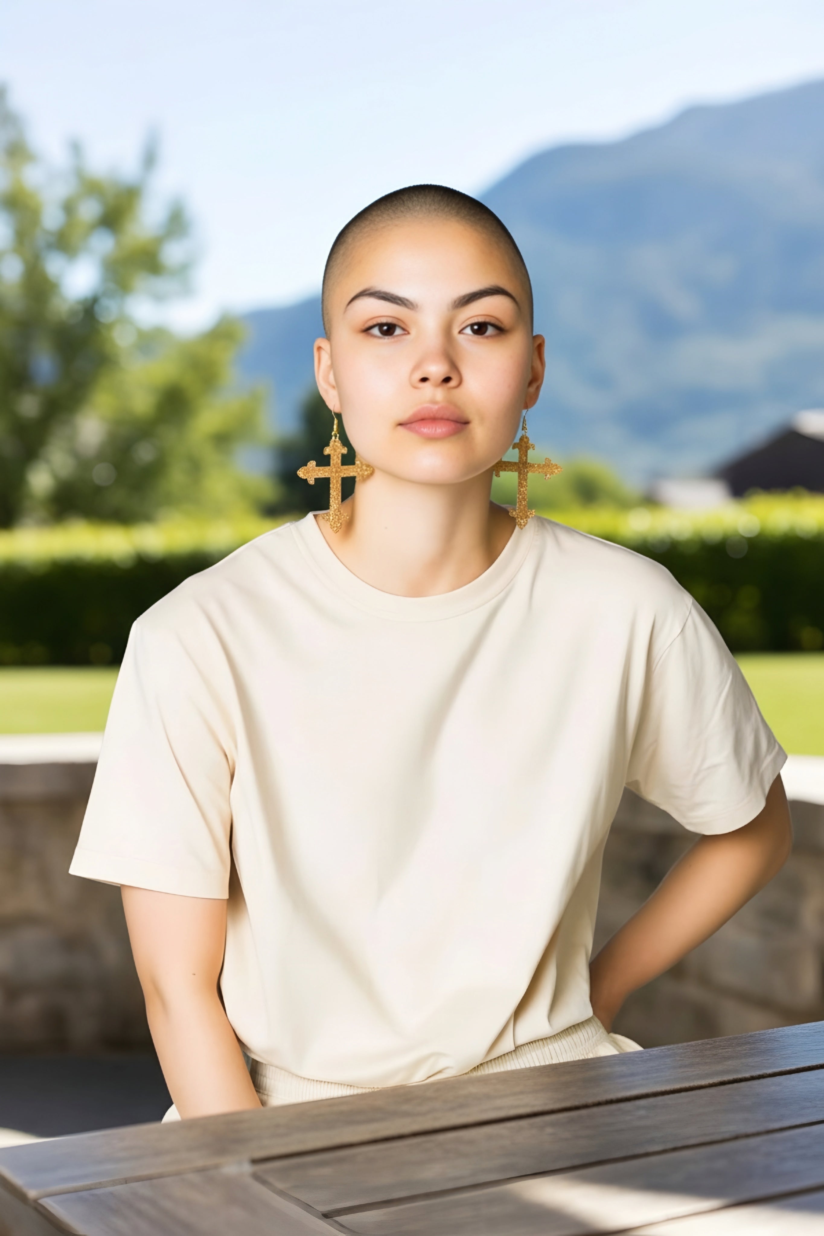 Sunshine Gold Reversible Cross Resin Earrings