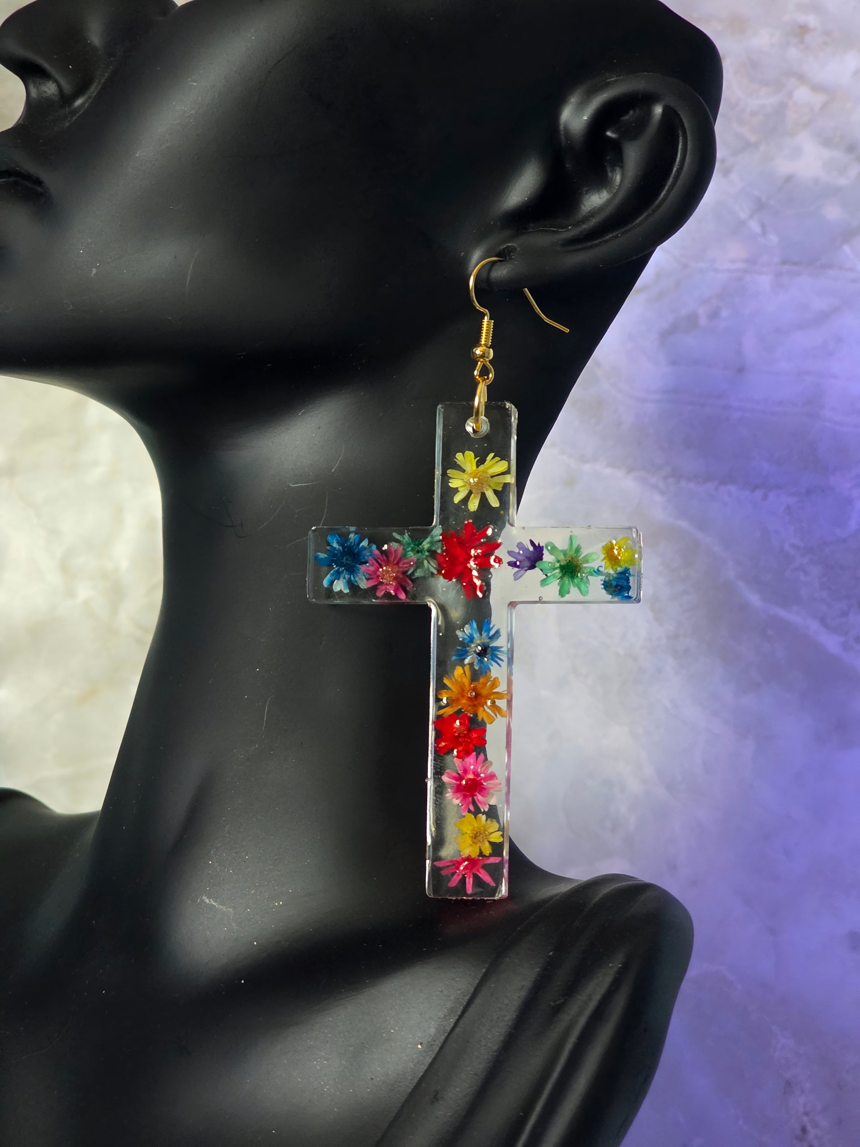 Flower Power Resin Cross Earrings