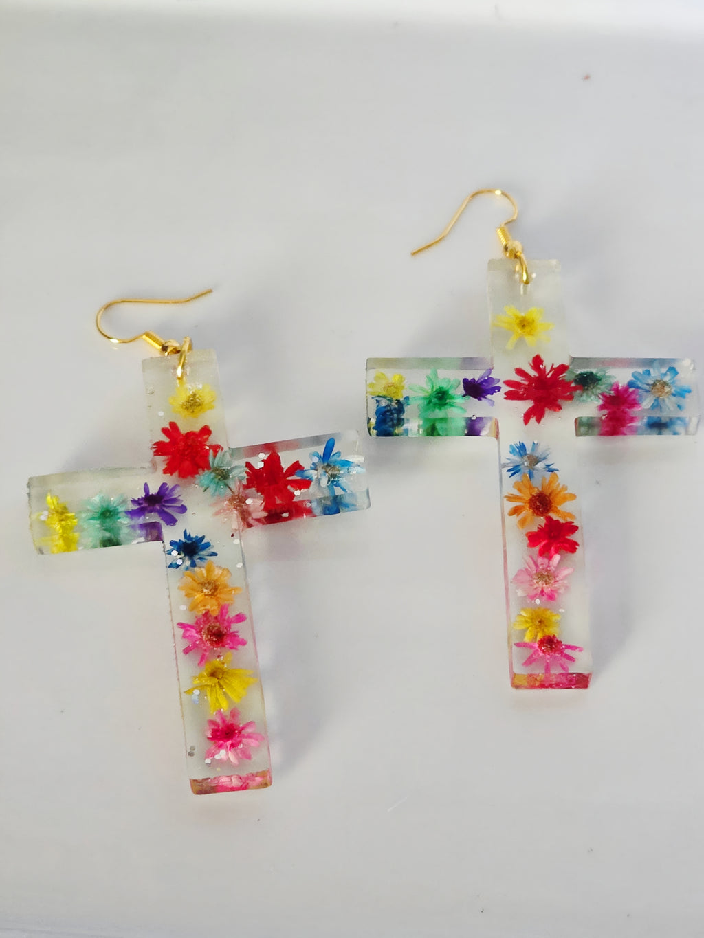 Flower Power Resin Cross Earrings