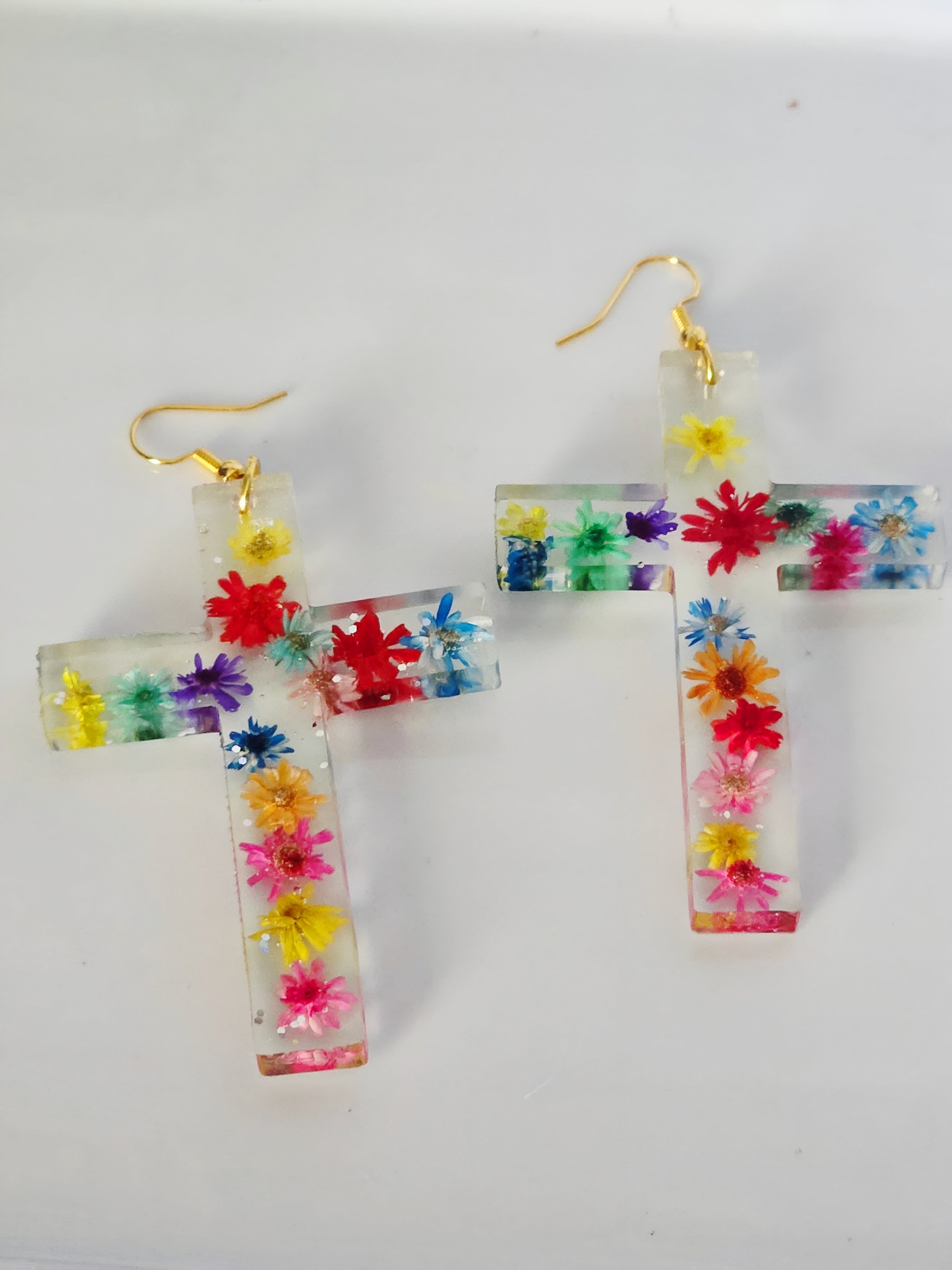 Flower Power Resin Cross Earrings