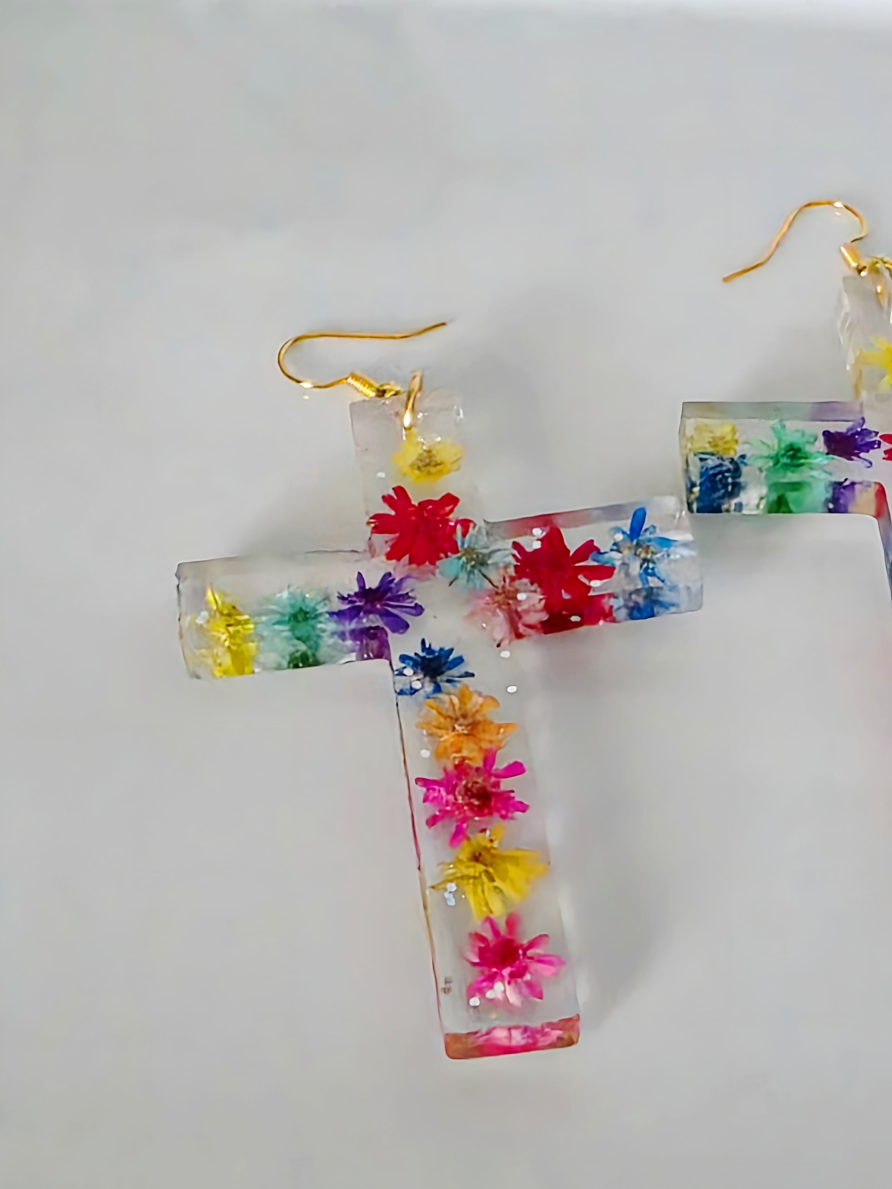 Flower Power Resin Cross Earrings