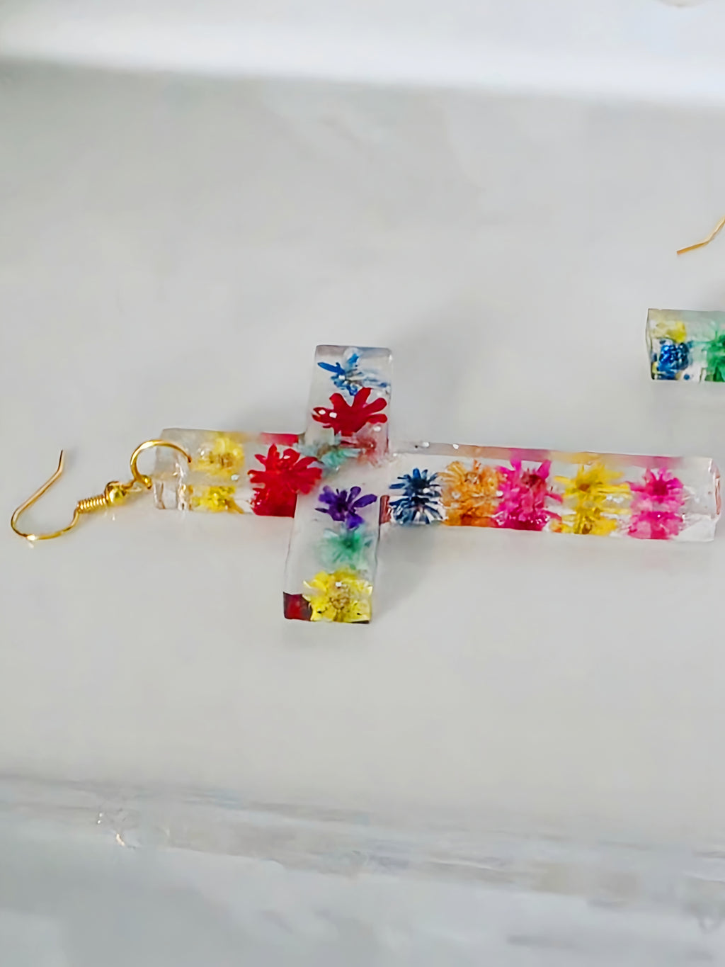 Flower Power Resin Cross Earrings