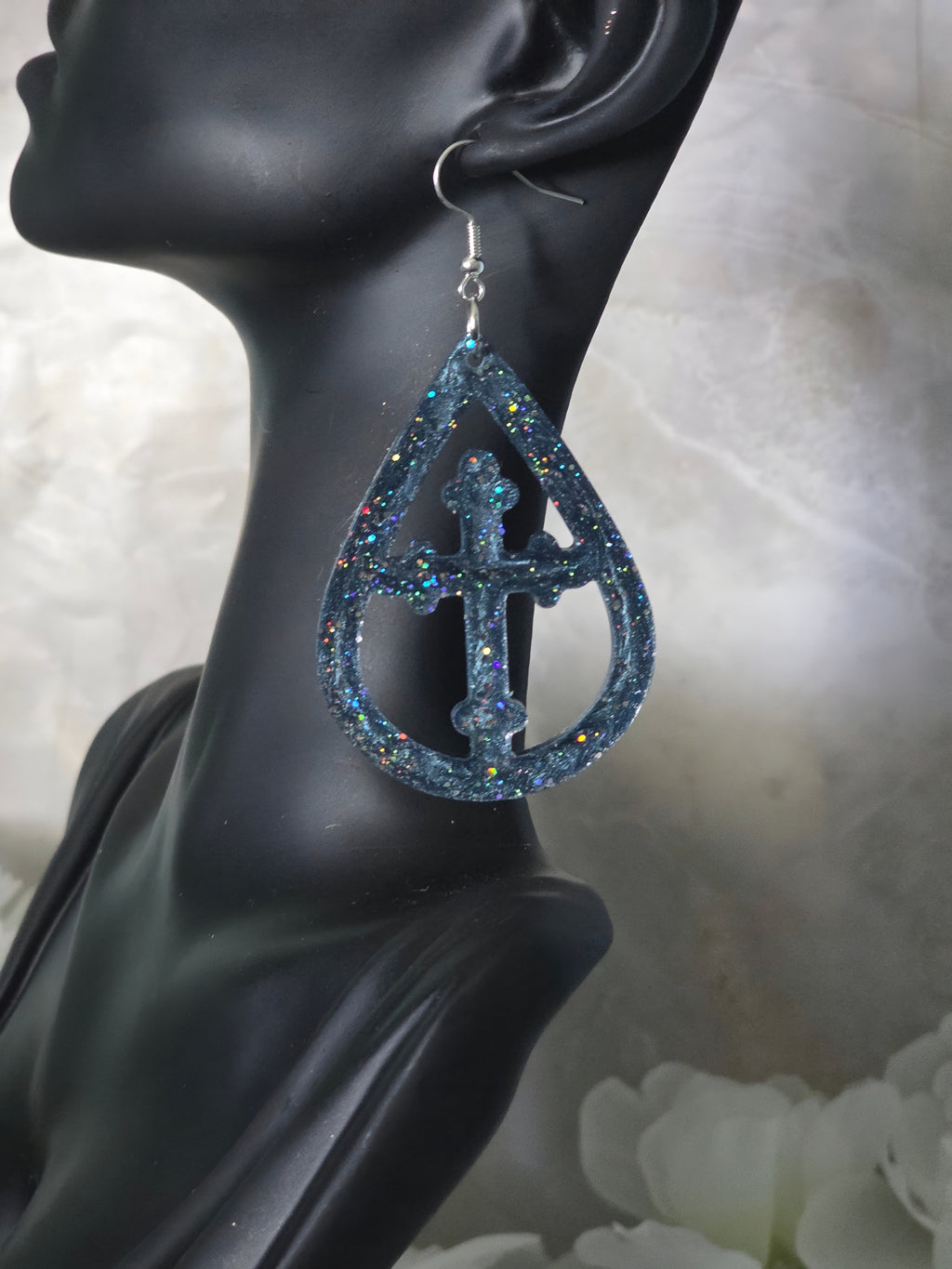 Galaxy Teardop Resin Cross Earrings