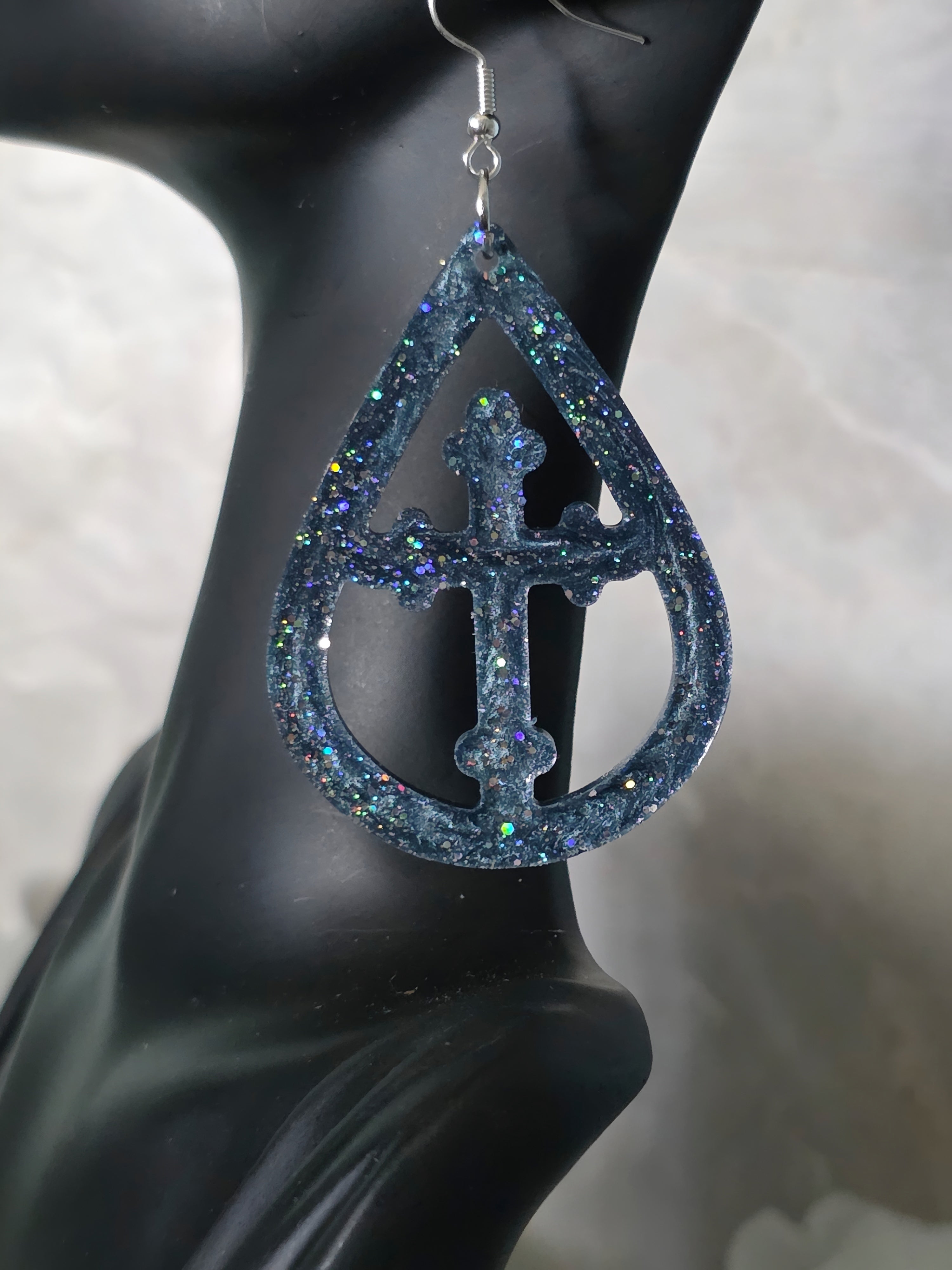 Galaxy Teardop Resin Cross Earrings