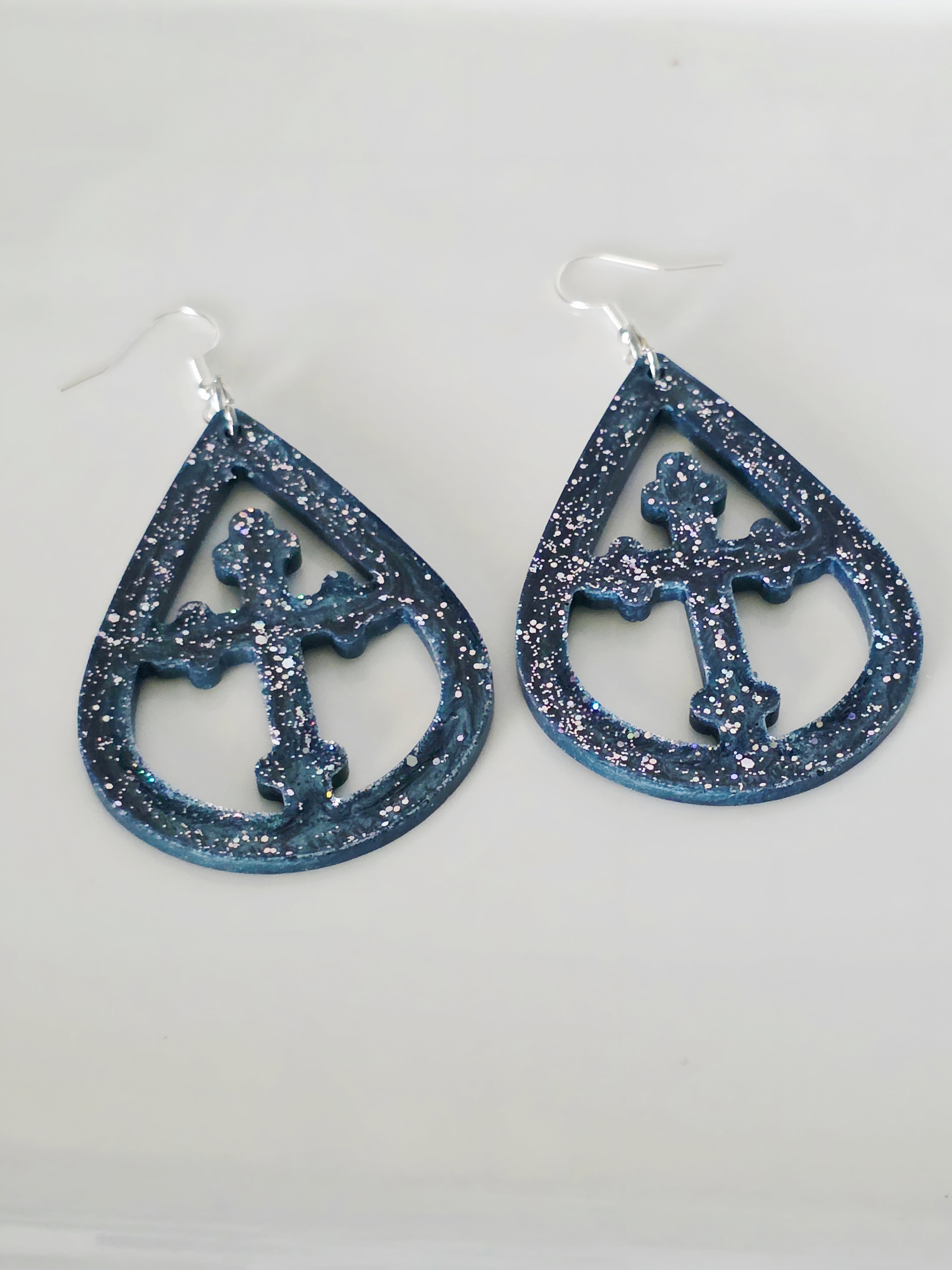 Galaxy Teardop Resin Cross Earrings