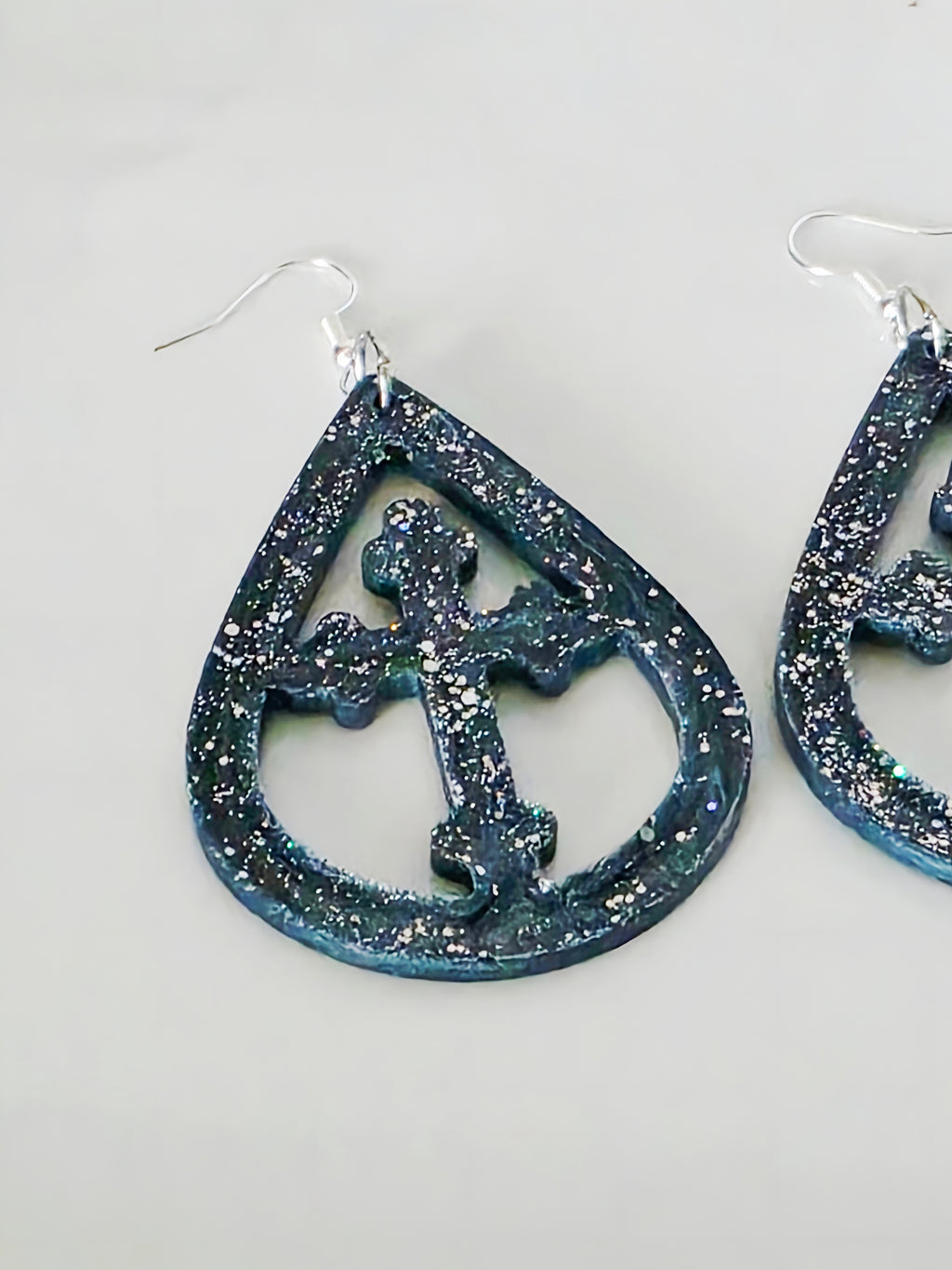 Galaxy Teardop Resin Cross Earrings