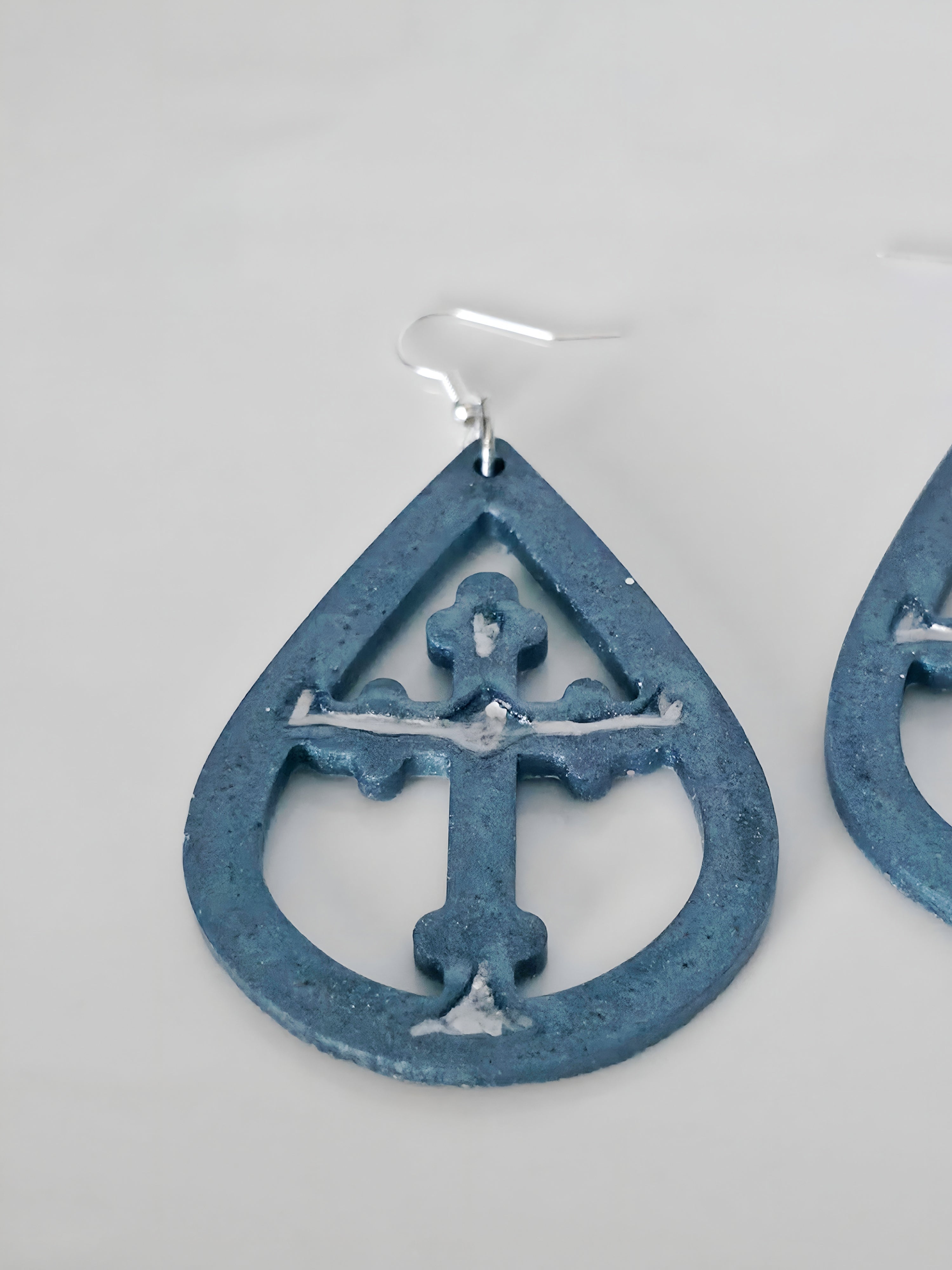 Galaxy Teardop Resin Cross Earrings